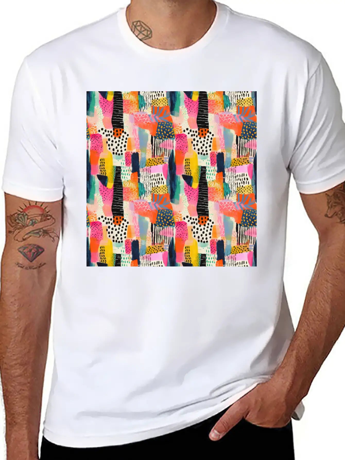 Vibrant Shapes Pattern Unisex Short Sleeve Soft Cotton T-Shirt – Casual Everyday Wear