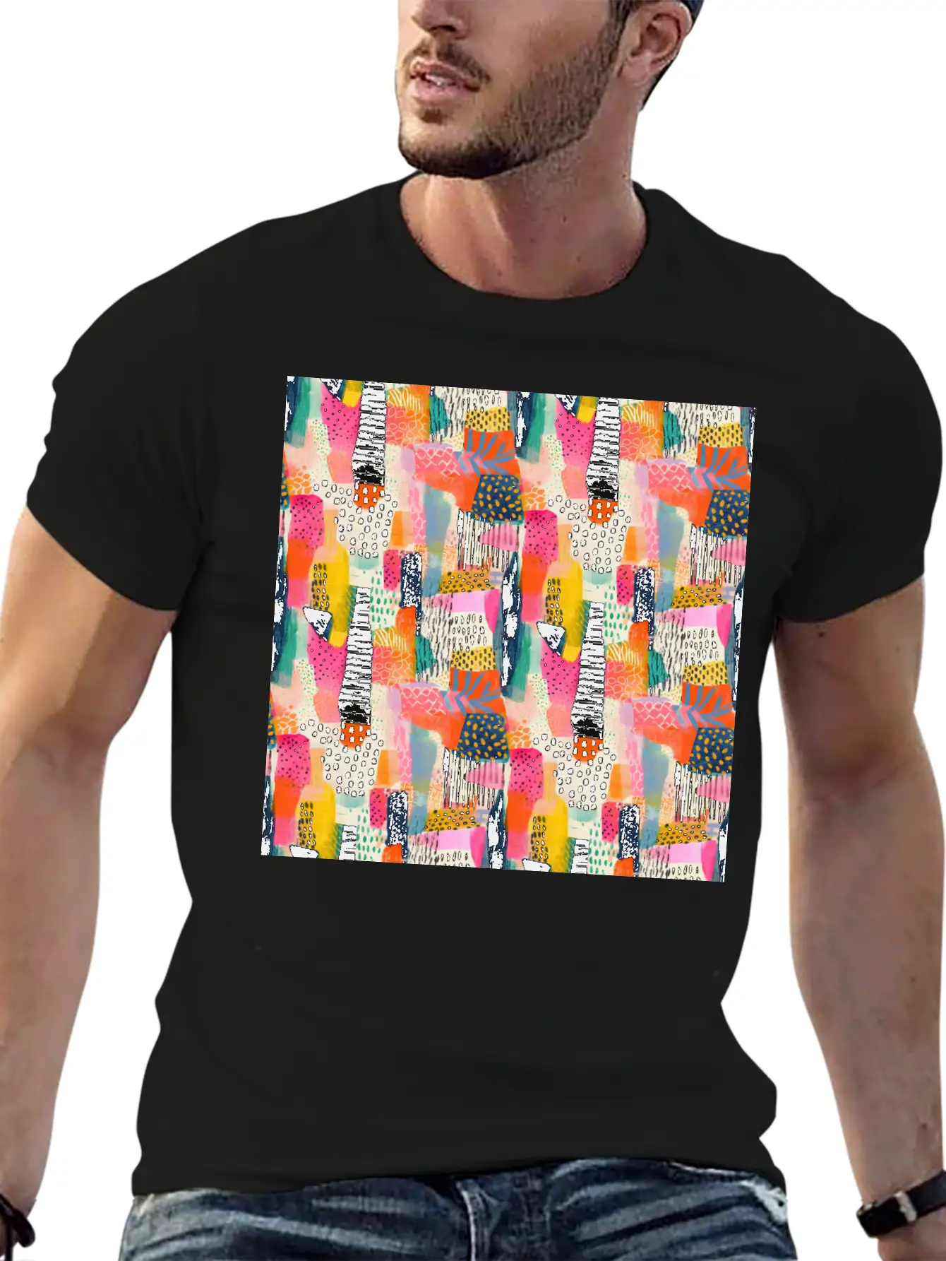 Vibrant Shapes Pattern Unisex Short Sleeve Soft Cotton T-Shirt – Casual Everyday Wear