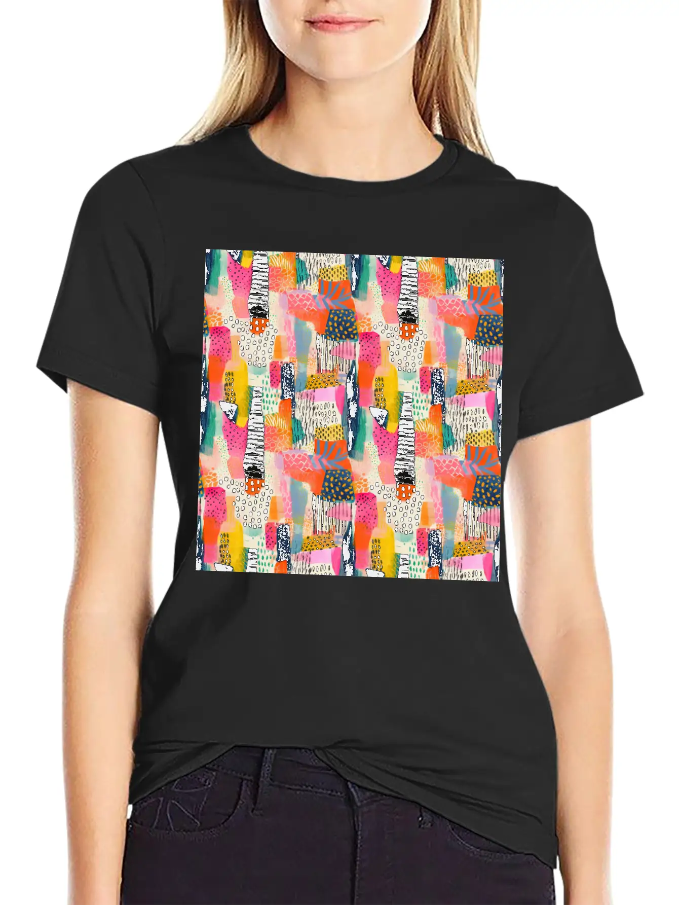 Vibrant Shapes Pattern Unisex Short Sleeve Soft Cotton T-Shirt – Casual Everyday Wear