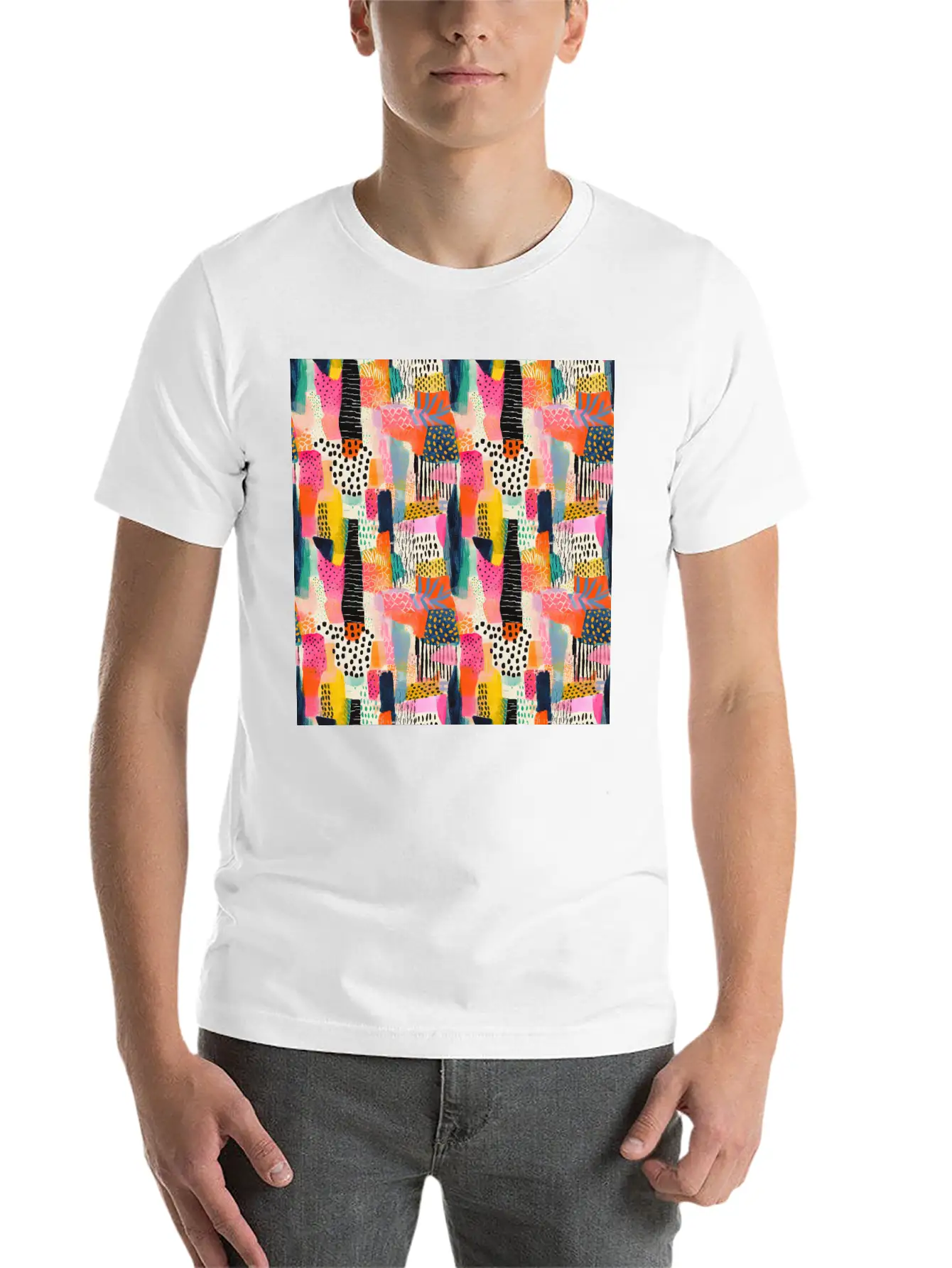 Vibrant Shapes Pattern Unisex Short Sleeve Soft Cotton T-Shirt – Casual Everyday Wear
