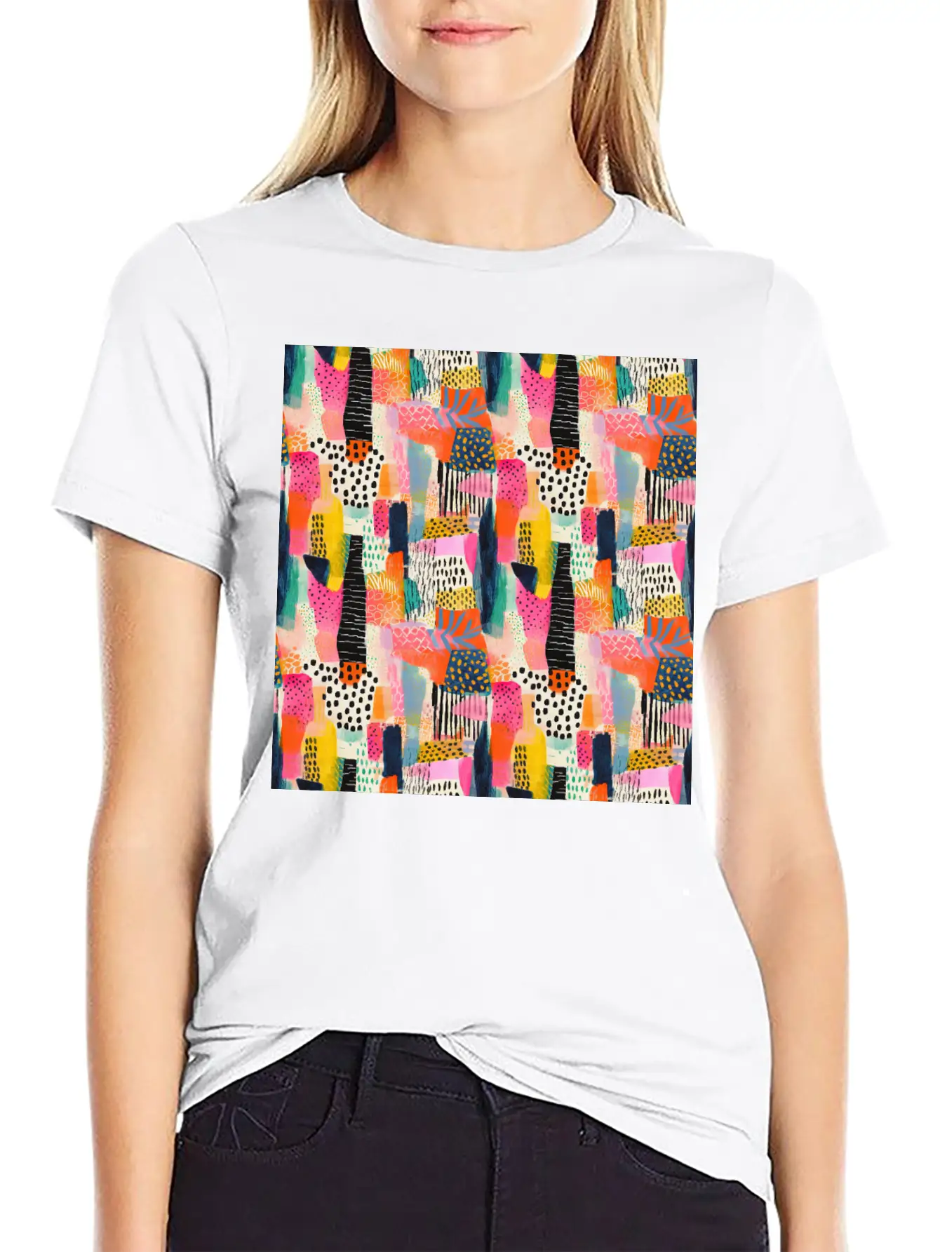Vibrant Shapes Pattern Unisex Short Sleeve Soft Cotton T-Shirt – Casual Everyday Wear