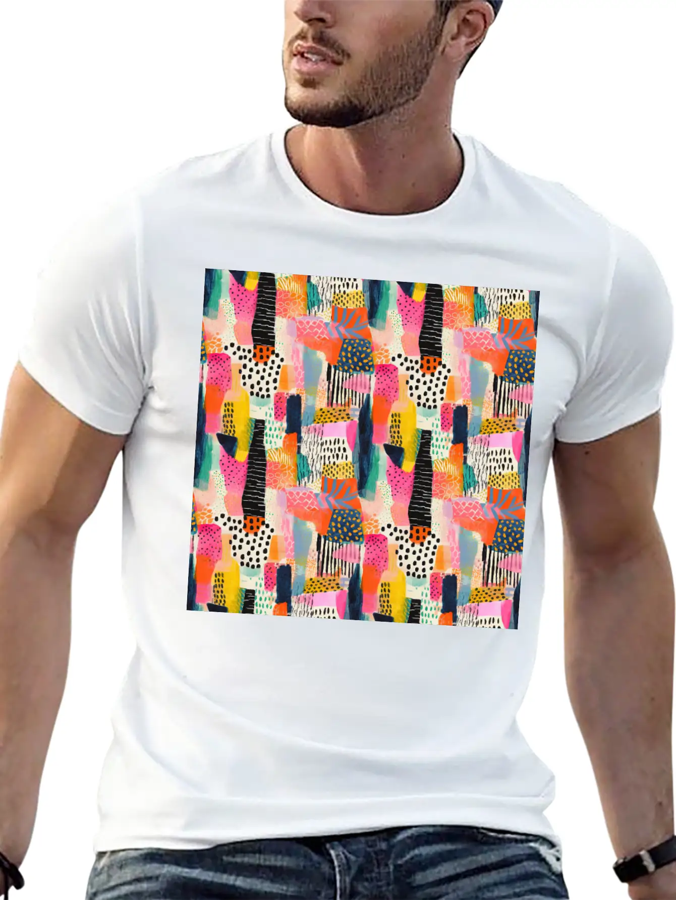 Vibrant Shapes Pattern Unisex Short Sleeve Soft Cotton T-Shirt – Casual Everyday Wear