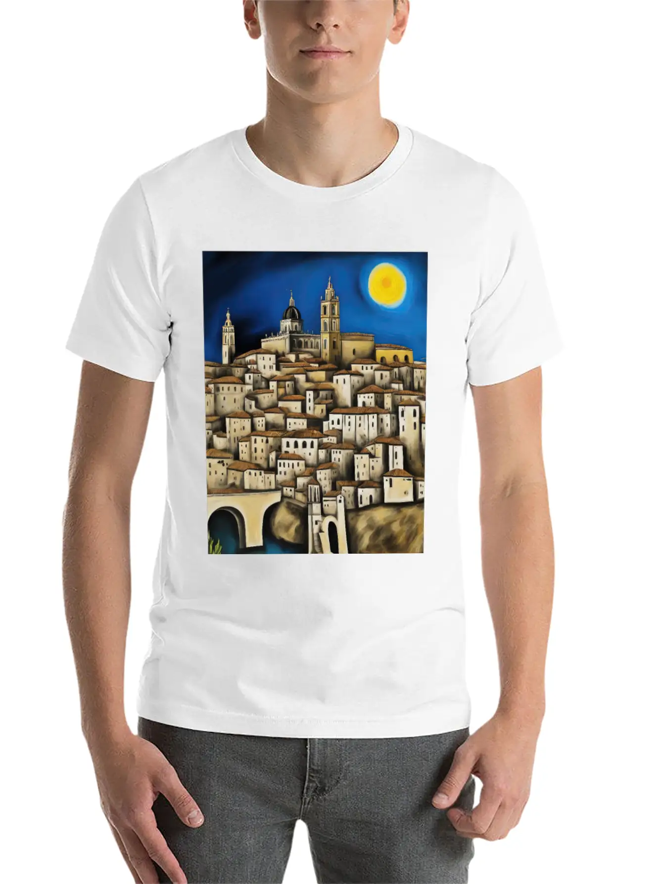 View Of Toledo - Surreal Cityscape Painting Unisex Short Sleeve Soft Cotton T-Shirt – Casual Everyday Wear