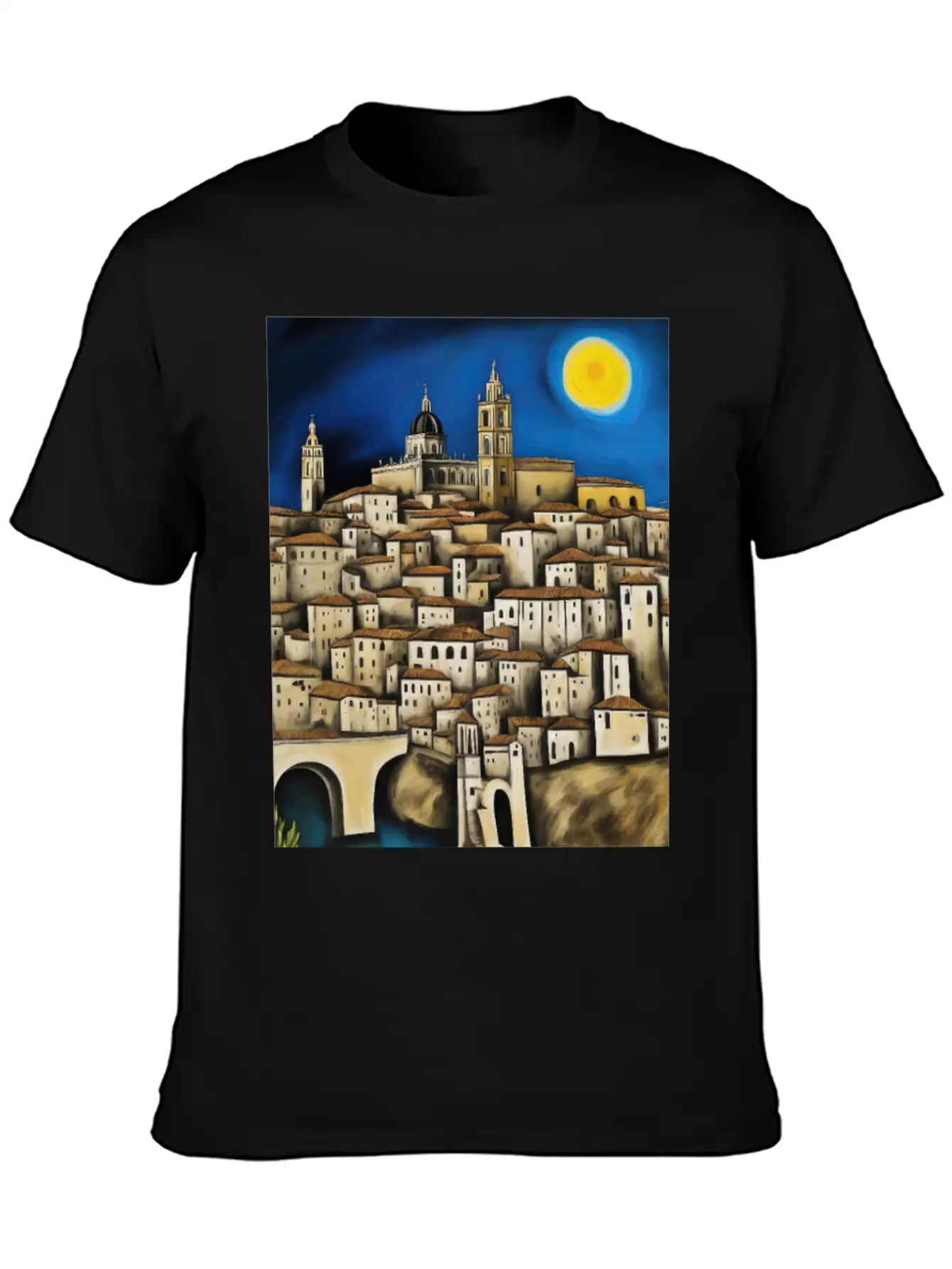 View Of Toledo - Surreal Cityscape Painting Unisex Short Sleeve Soft Cotton T-Shirt – Casual Everyday Wear