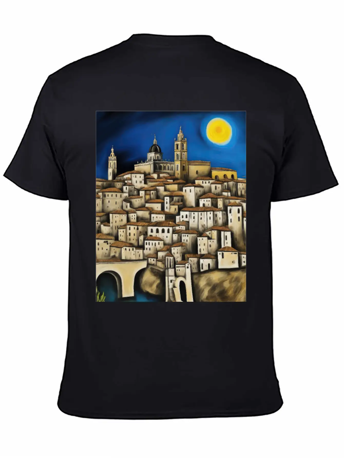 View Of Toledo - Surreal Cityscape Painting Unisex Short Sleeve Soft Cotton T-Shirt – Casual Everyday Wear