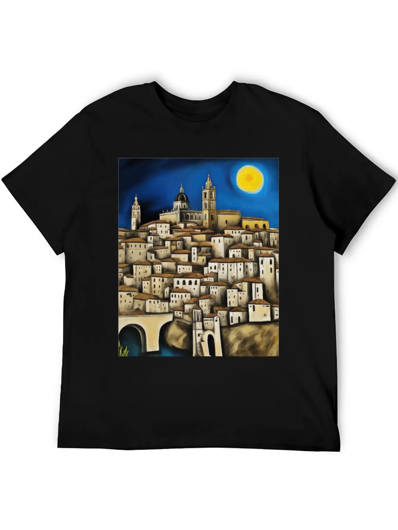 View Of Toledo - Surreal Cityscape Painting Unisex Short Sleeve Soft Cotton T-Shirt – Casual Everyday Wear
