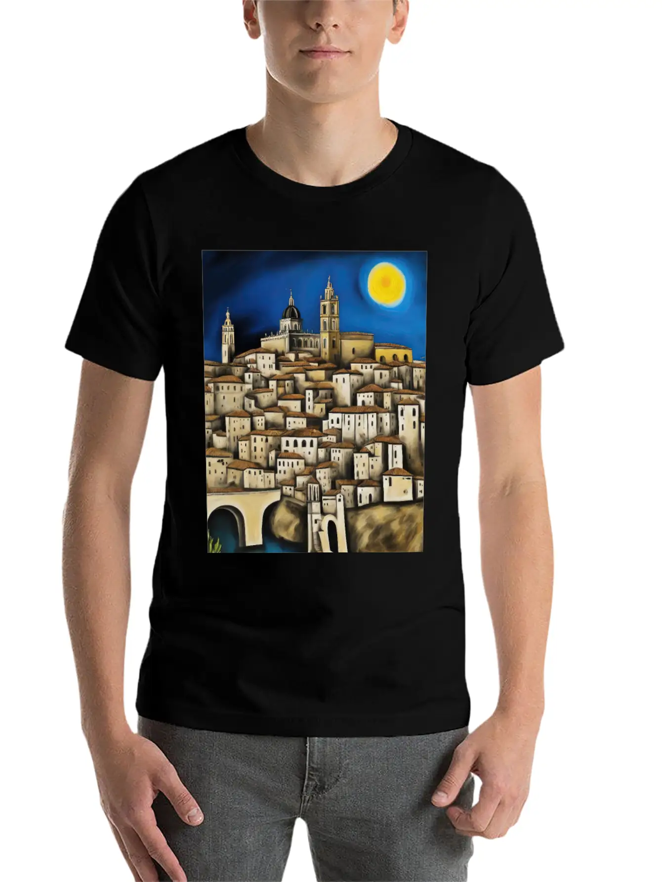 View Of Toledo - Surreal Cityscape Painting Unisex Short Sleeve Soft Cotton T-Shirt – Casual Everyday Wear