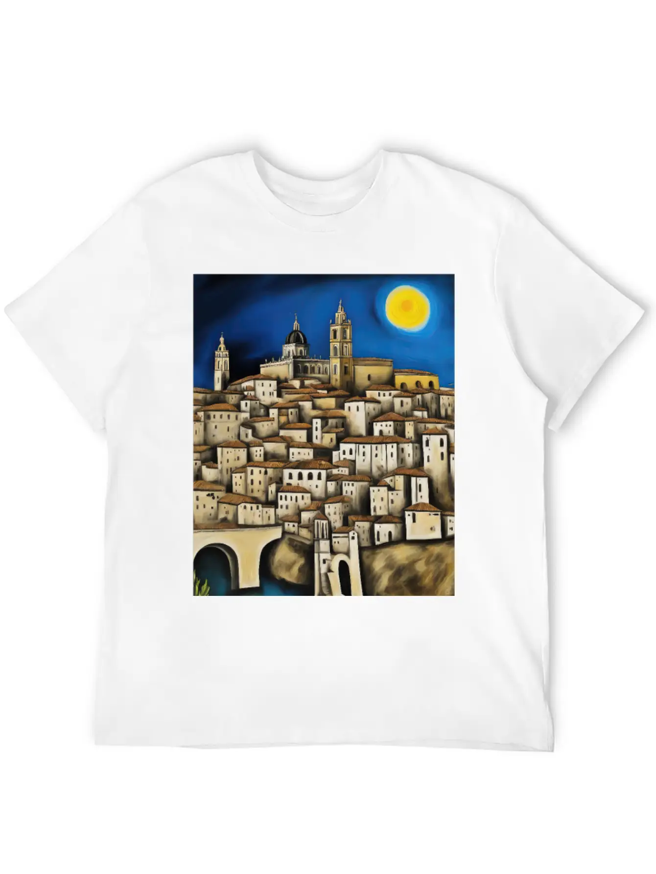 View Of Toledo - Surreal Cityscape Painting Unisex Short Sleeve Soft Cotton T-Shirt – Casual Everyday Wear
