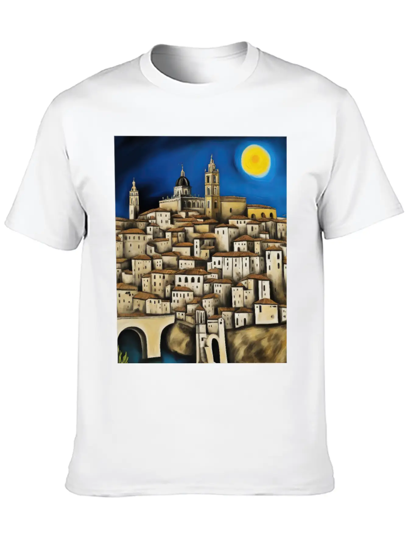 View Of Toledo - Surreal Cityscape Painting Unisex Short Sleeve Soft Cotton T-Shirt – Casual Everyday Wear