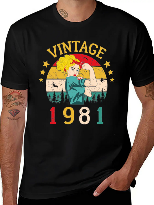 Vintage 1981 Birthday Retro Vintage Gift Essential Unisex Summer Tee – Soft Cotton Casual Fit