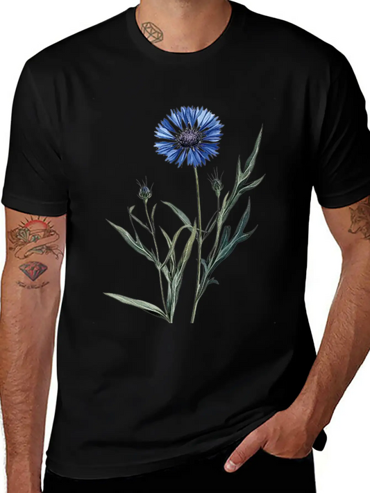 Vintage Blue Cornflower Illustration Stylish Everyday T-Shirt – Unisex Basic Cotton Tee