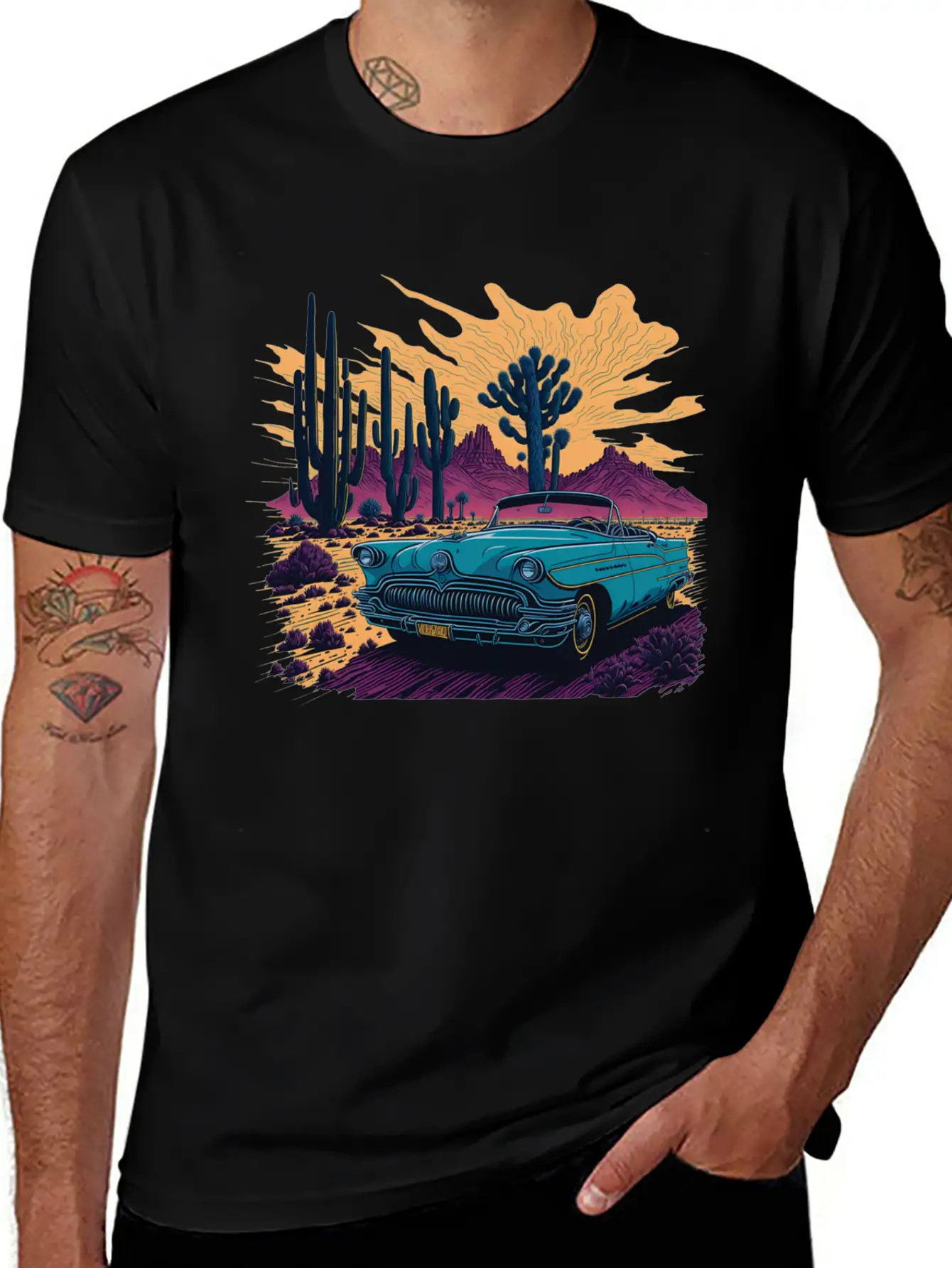 Vintage Car And Desert Stylish Everyday T-Shirt – Unisex Basic Cotton Tee
