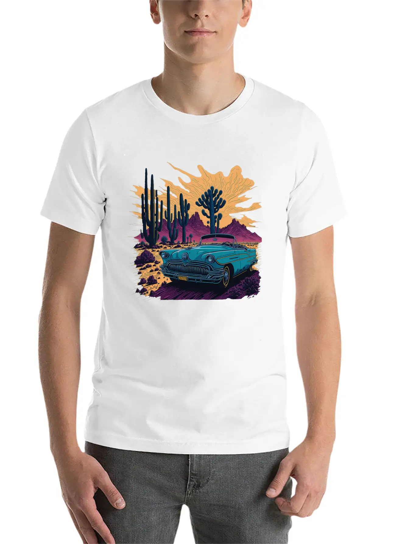 Vintage Car And Desert Stylish Everyday T-Shirt – Unisex Basic Cotton Tee