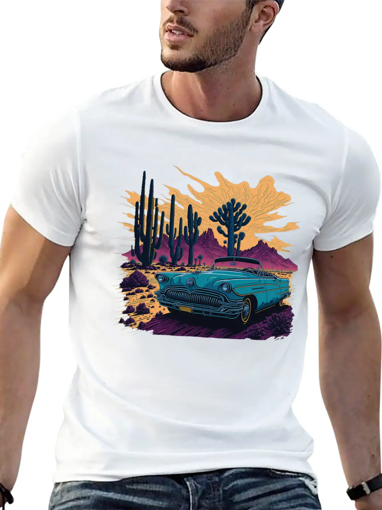 Vintage Car And Desert Stylish Everyday T-Shirt – Unisex Basic Cotton Tee