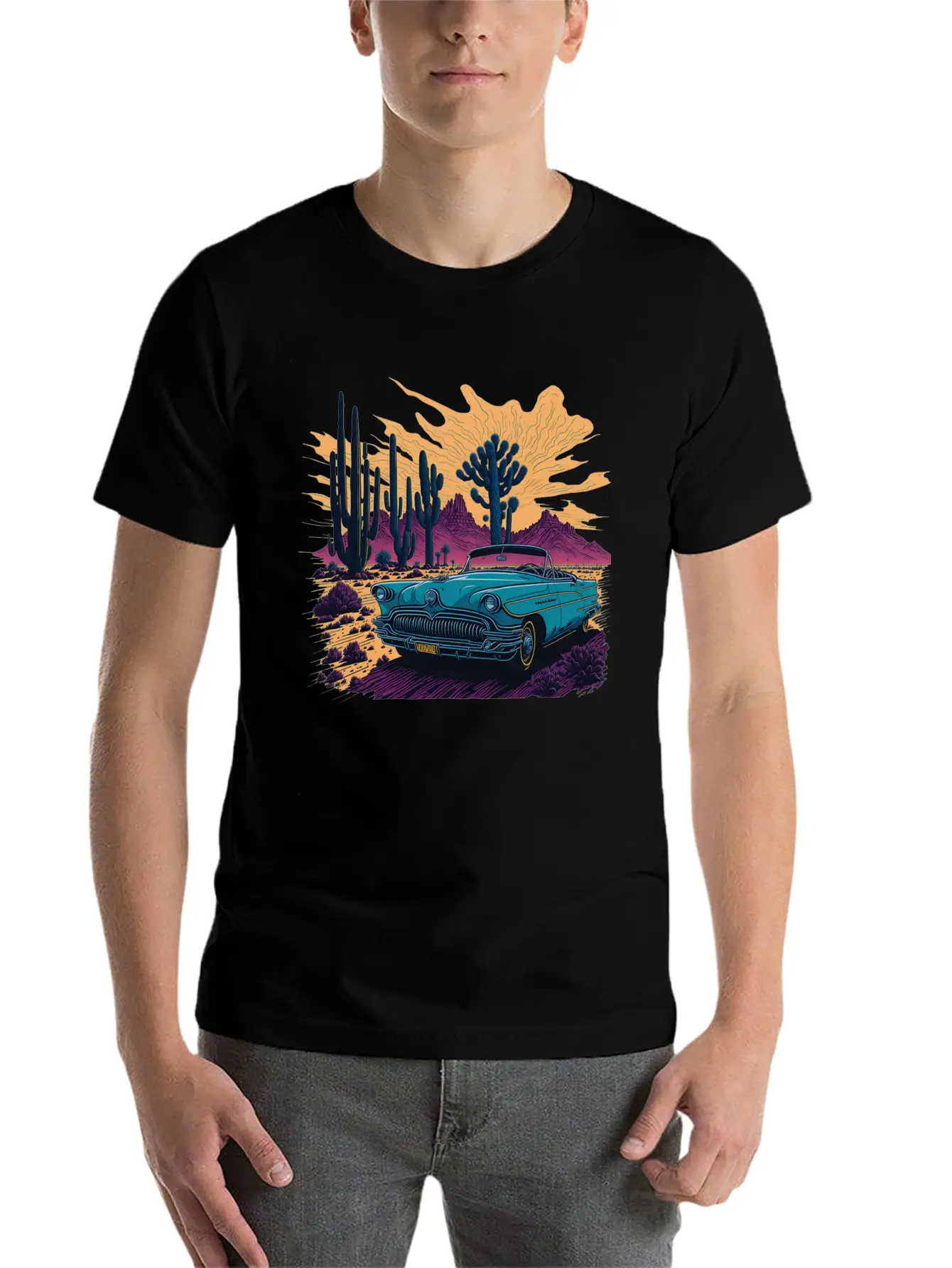 Vintage Car And Desert Stylish Everyday T-Shirt – Unisex Basic Cotton Tee
