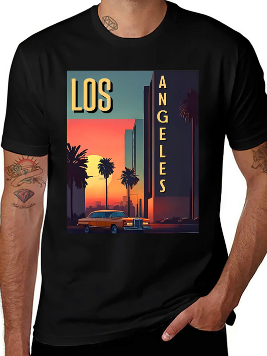 Vintage Car In Hollywood Los Angeles Unisex Short Sleeve Soft Cotton T-Shirt – Casual Everyday Wear