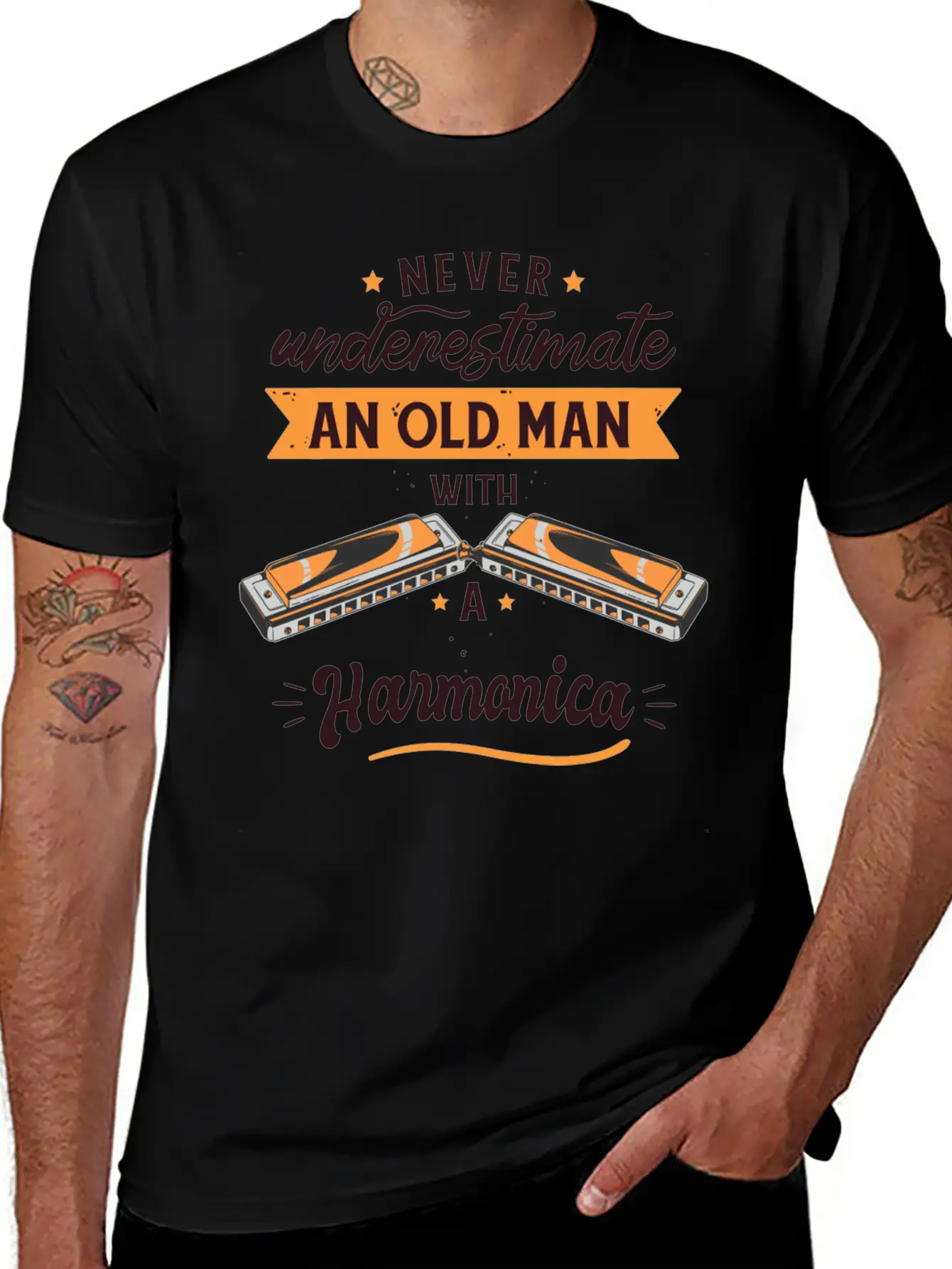 Vintage Harmonica Player Art Essential Unisex Summer Tee – Soft Cotton Casual Fit