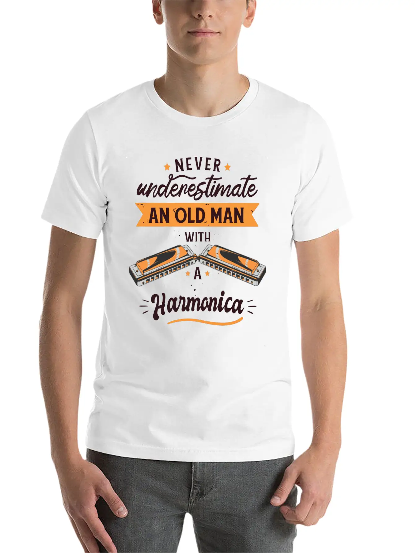 Vintage Harmonica Player Art Essential Unisex Summer Tee – Soft Cotton Casual Fit
