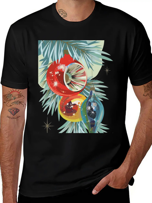 Vintage Retro Christmas Bulbs Holiday Unisex Short Sleeve Soft Cotton T-Shirt – Casual Everyday Wear