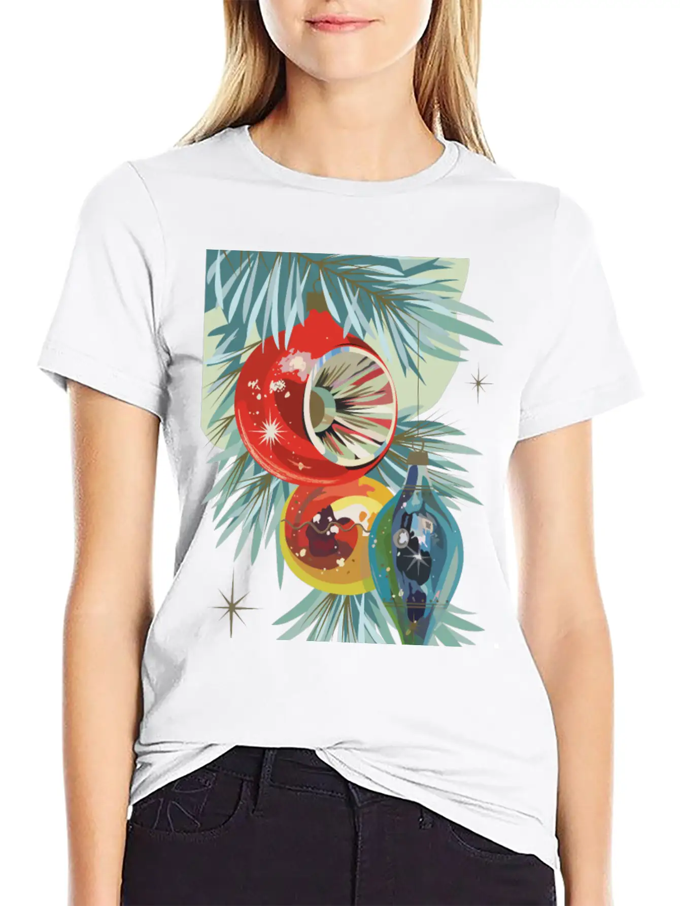 Vintage Retro Christmas Bulbs Holiday Unisex Short Sleeve Soft Cotton T-Shirt – Casual Everyday Wear