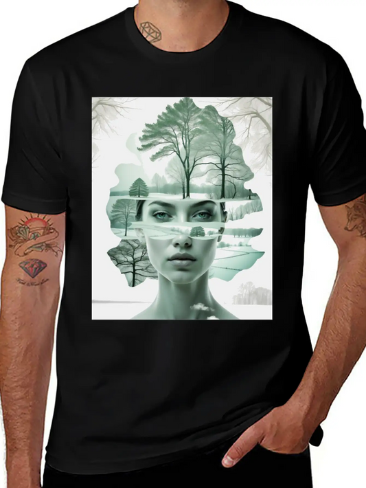 Vintage Women's Portrait And Nature Basic Graphic T-Shirt – Daily Comfort In Soft Cotton