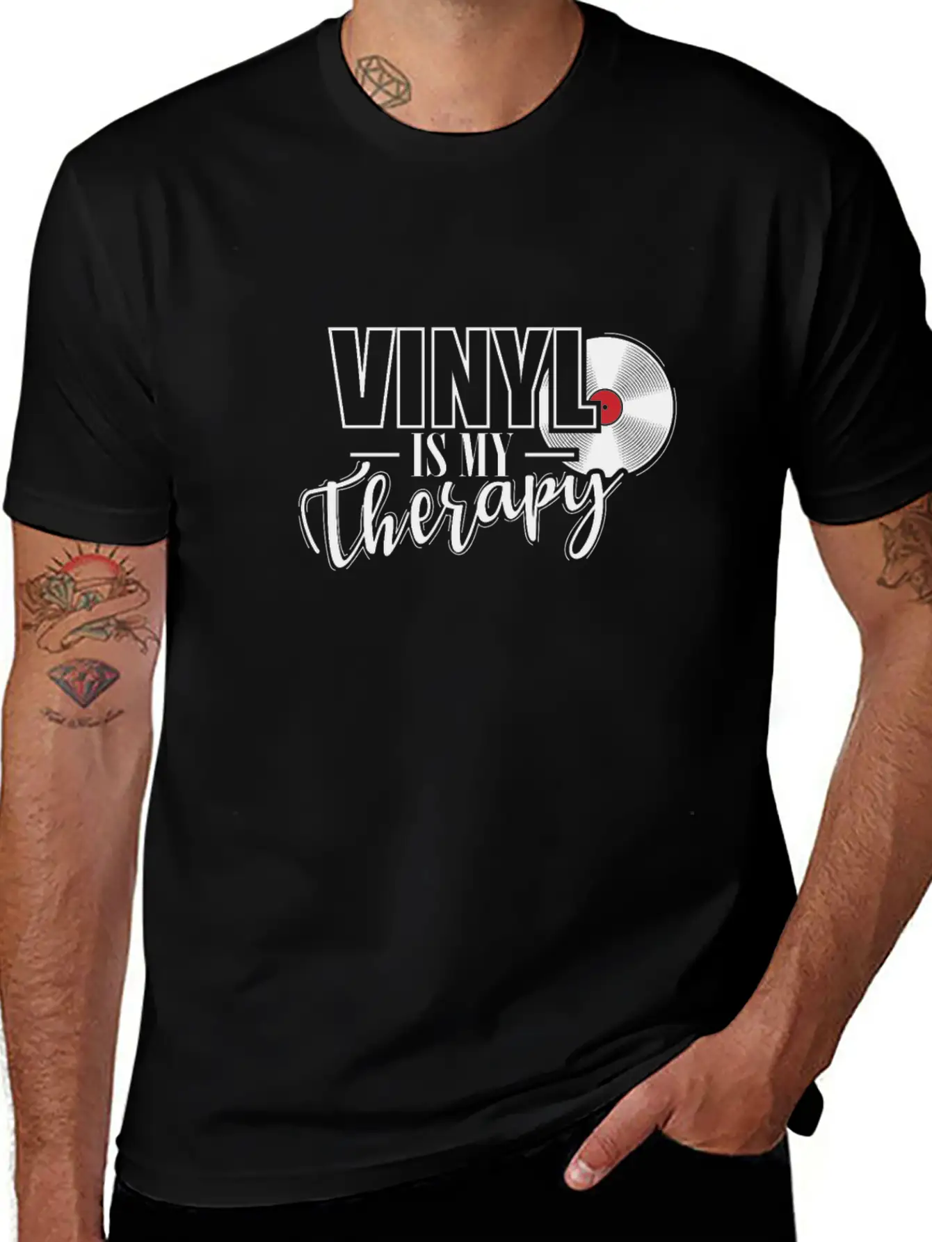 Vinyl Is My Therapy Vinyl Record Music Basic Graphic T-Shirt – Daily Comfort In Soft Cotton