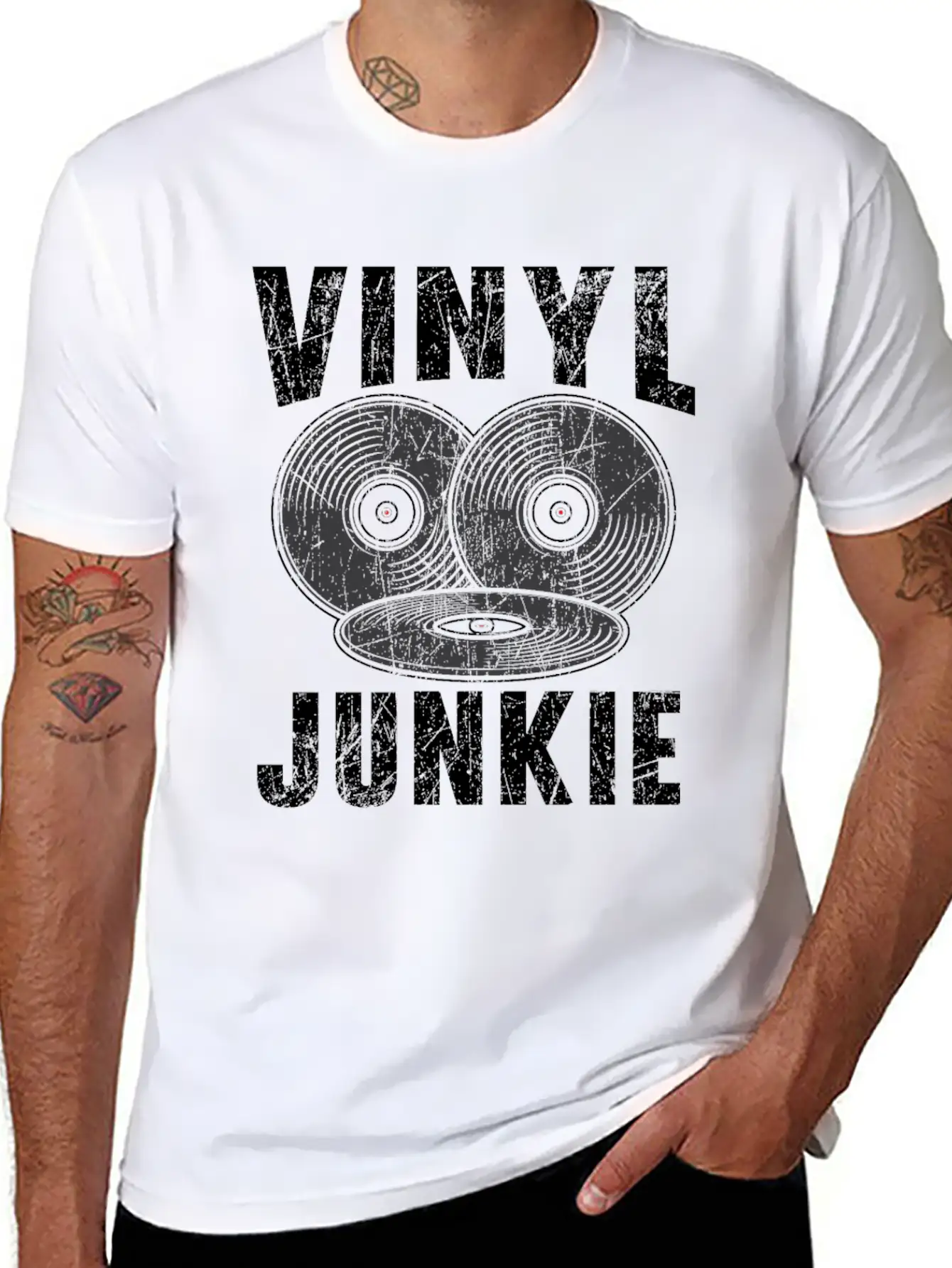 Vinyl Junkie Vinyl Record Player Music Lover Unisex Short Sleeve Soft Cotton T-Shirt – Casual Everyday Wear