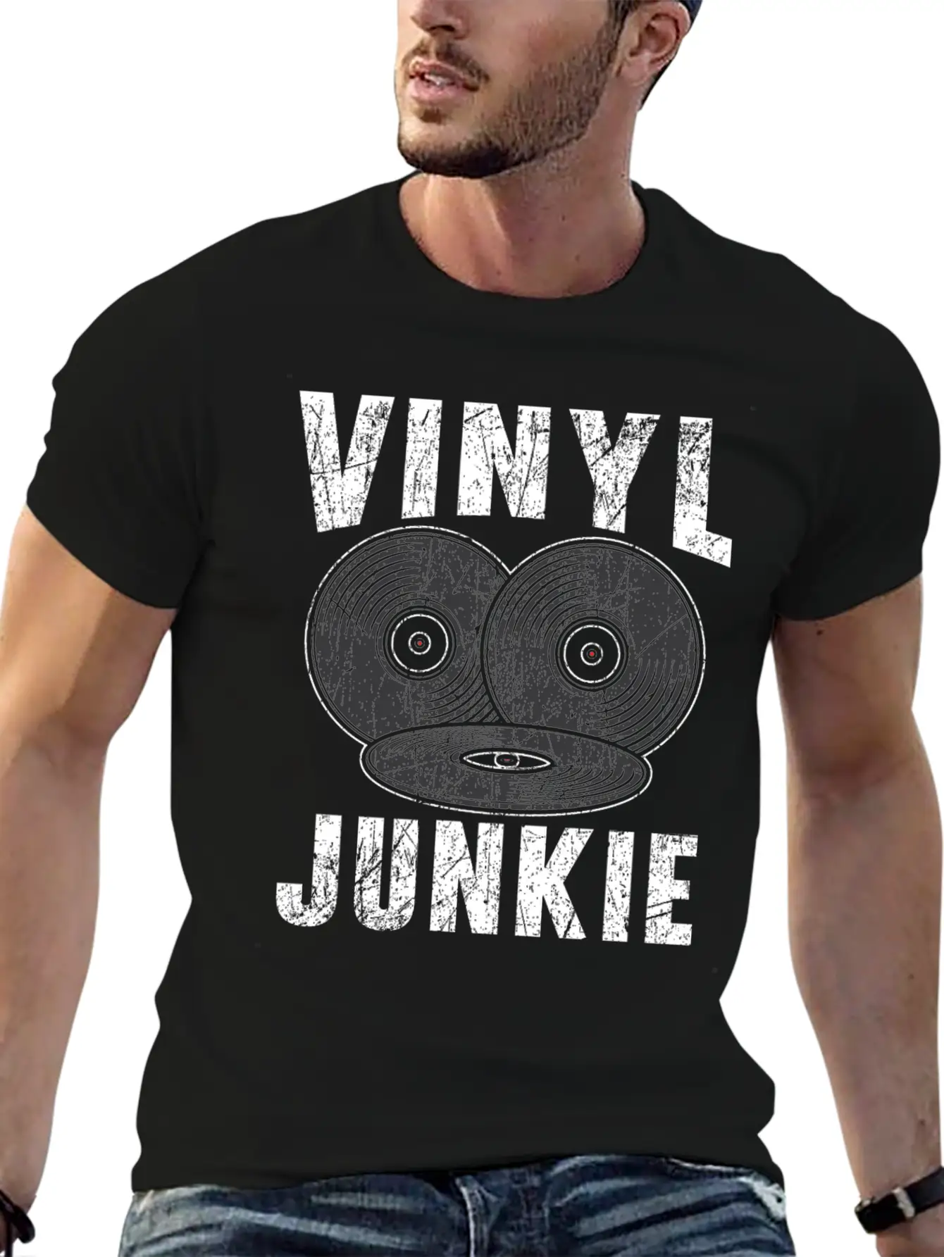 Vinyl Junkie Vinyl Record Player Music Lover Unisex Short Sleeve Soft Cotton T-Shirt – Casual Everyday Wear