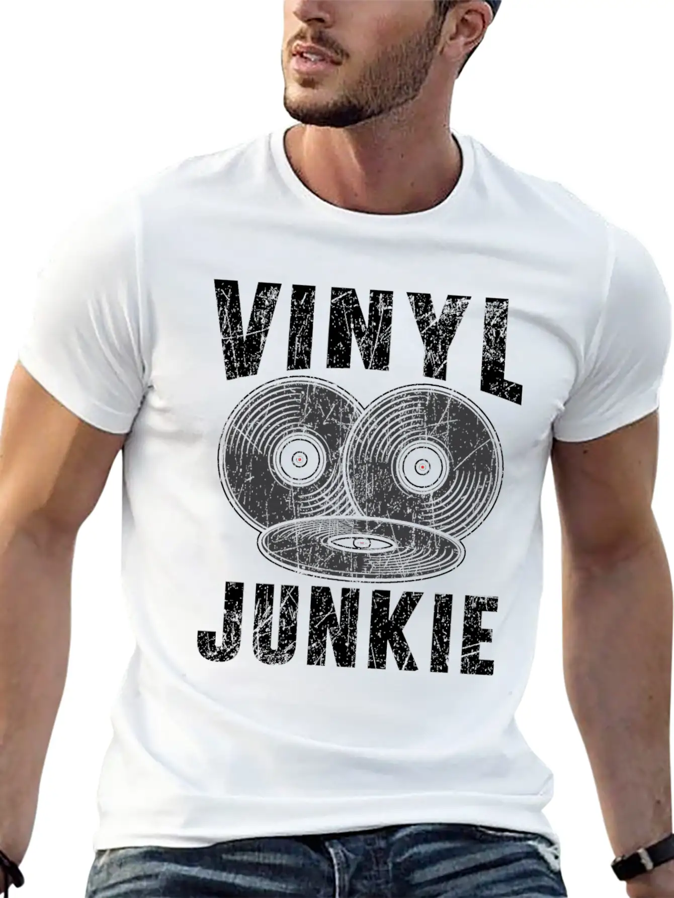 Vinyl Junkie Vinyl Record Player Music Lover Unisex Short Sleeve Soft Cotton T-Shirt – Casual Everyday Wear