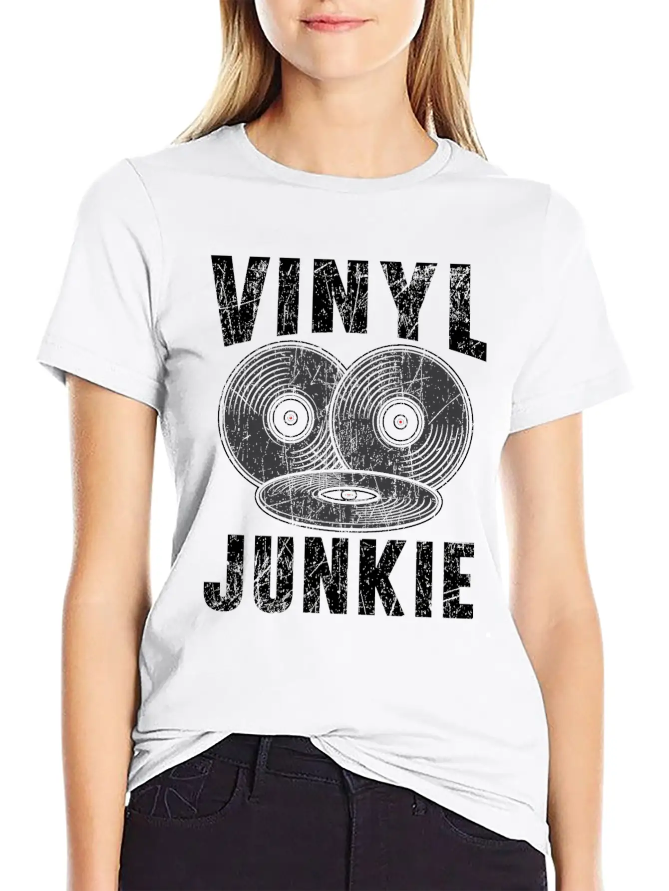 Vinyl Junkie Vinyl Record Player Music Lover Unisex Short Sleeve Soft Cotton T-Shirt – Casual Everyday Wear
