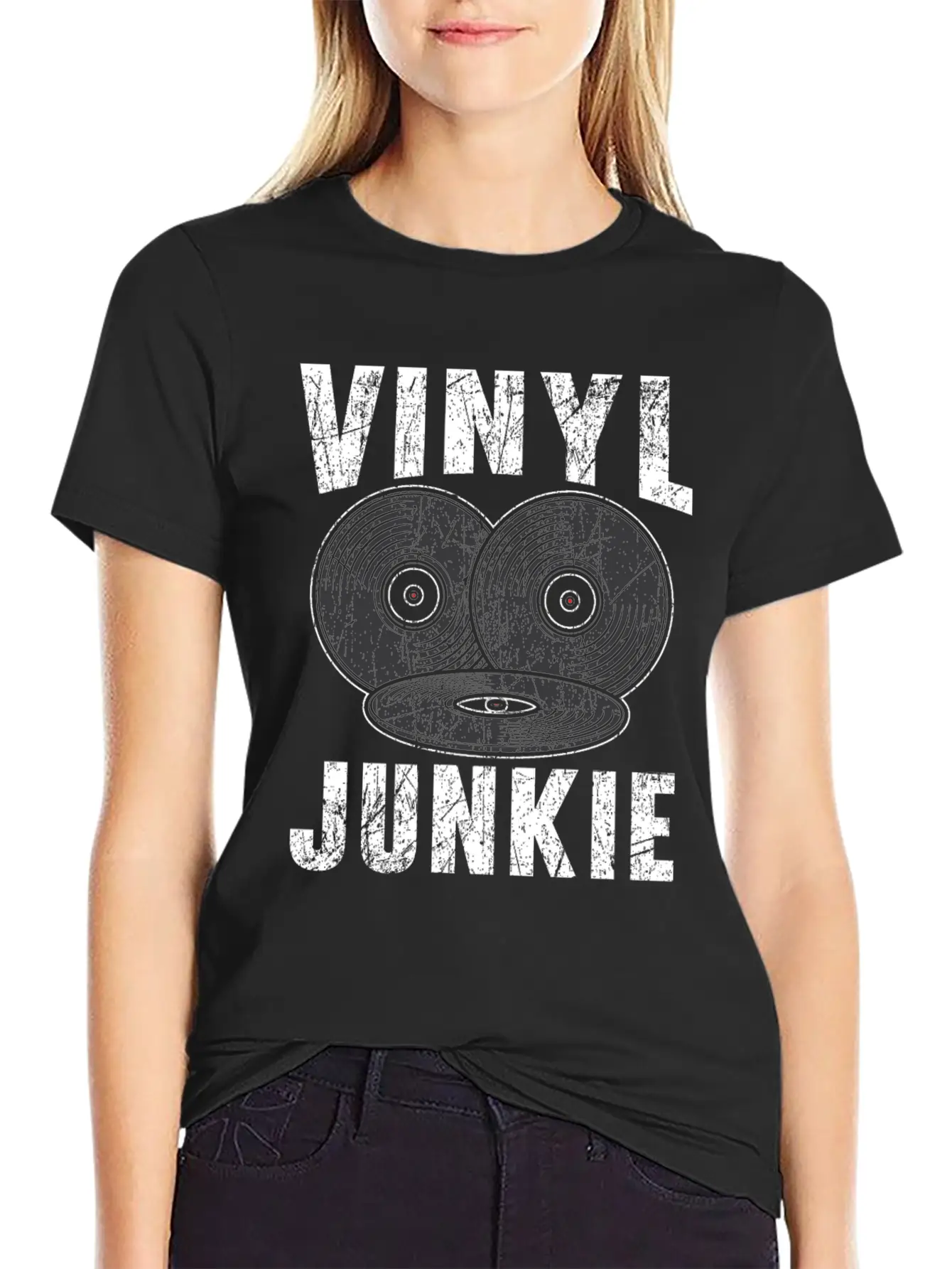 Vinyl Junkie Vinyl Record Player Music Lover Unisex Short Sleeve Soft Cotton T-Shirt – Casual Everyday Wear