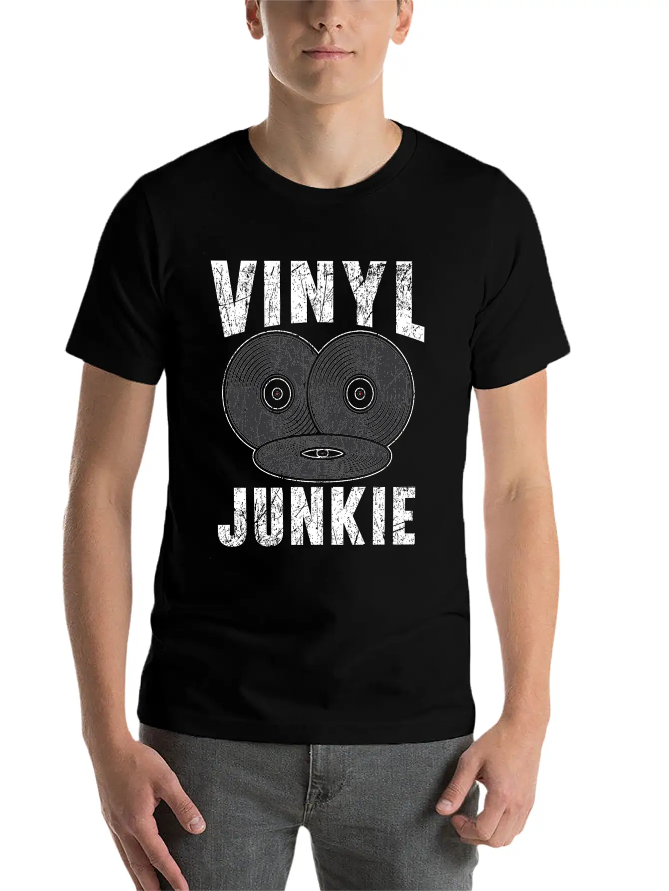 Vinyl Junkie Vinyl Record Player Music Lover Unisex Short Sleeve Soft Cotton T-Shirt – Casual Everyday Wear