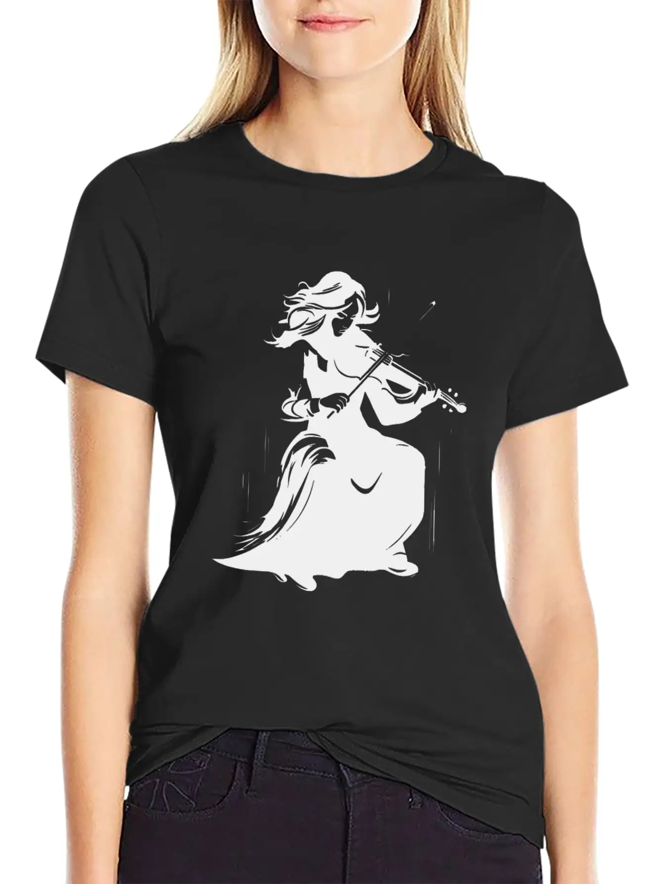 Violin Girl Unisex Short Sleeve Soft Cotton T-Shirt – Casual Everyday Wear