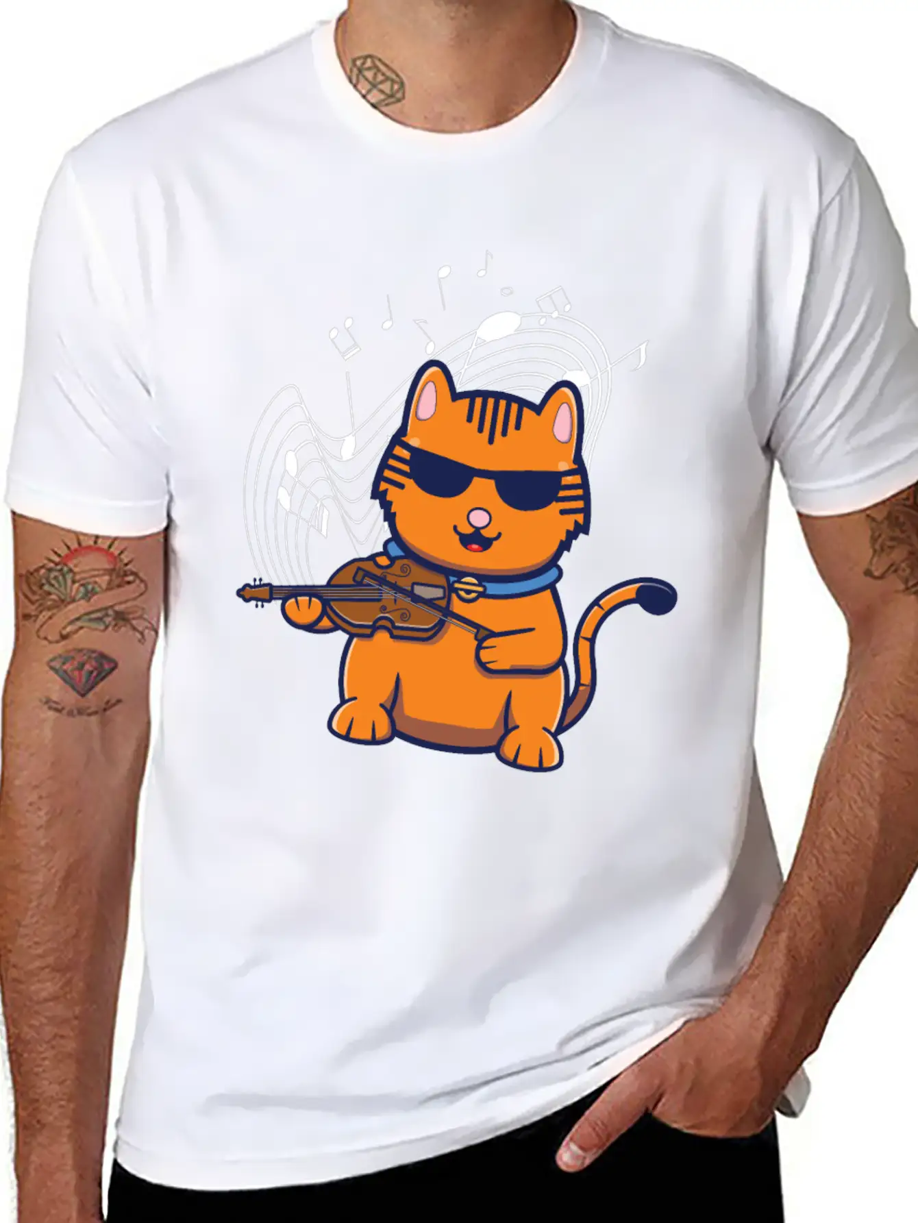 Violin Violinist Jazz Cat Stylish Everyday T-Shirt – Unisex Basic Cotton Tee