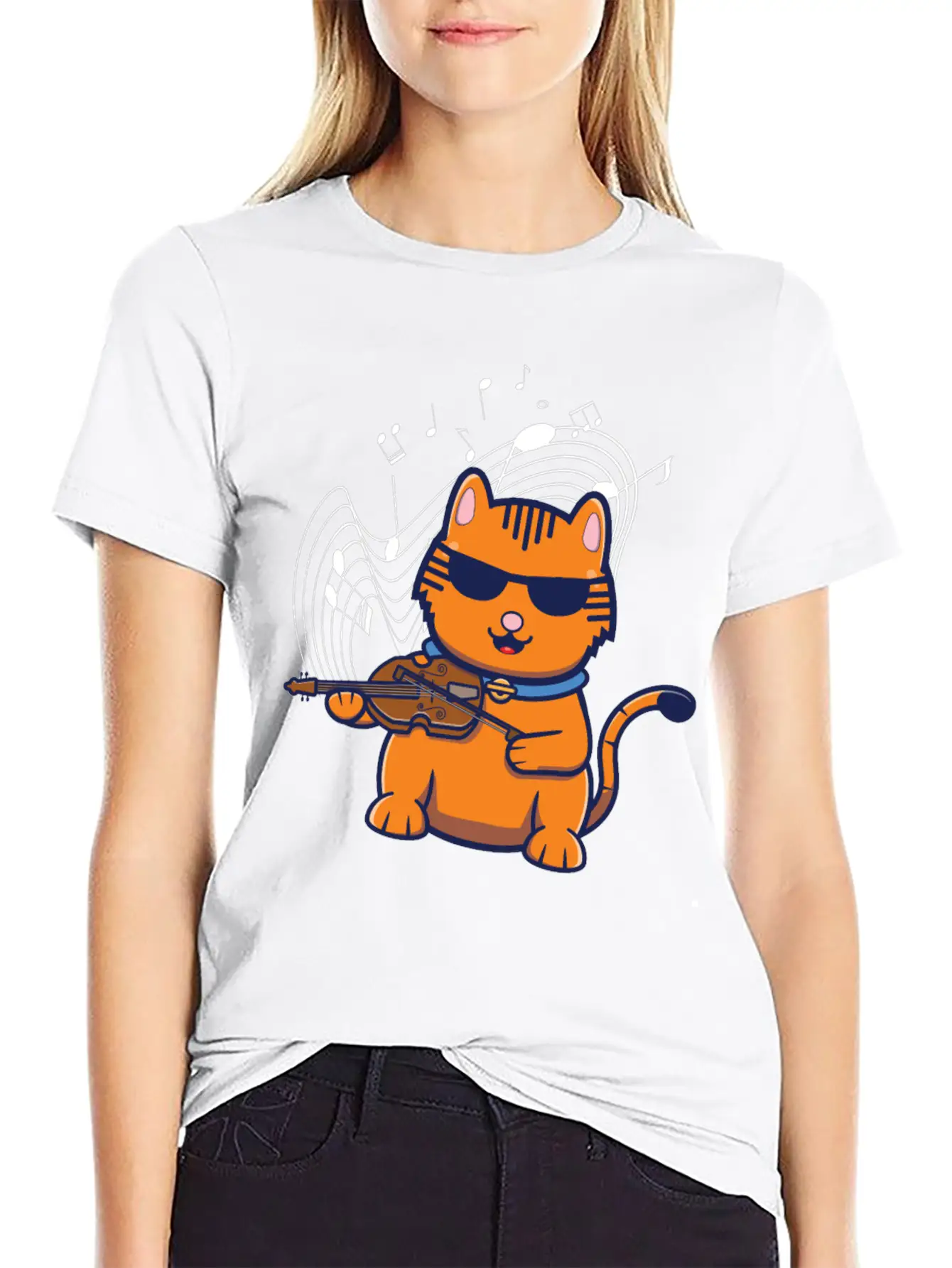 Violin Violinist Jazz Cat Stylish Everyday T-Shirt – Unisex Basic Cotton Tee