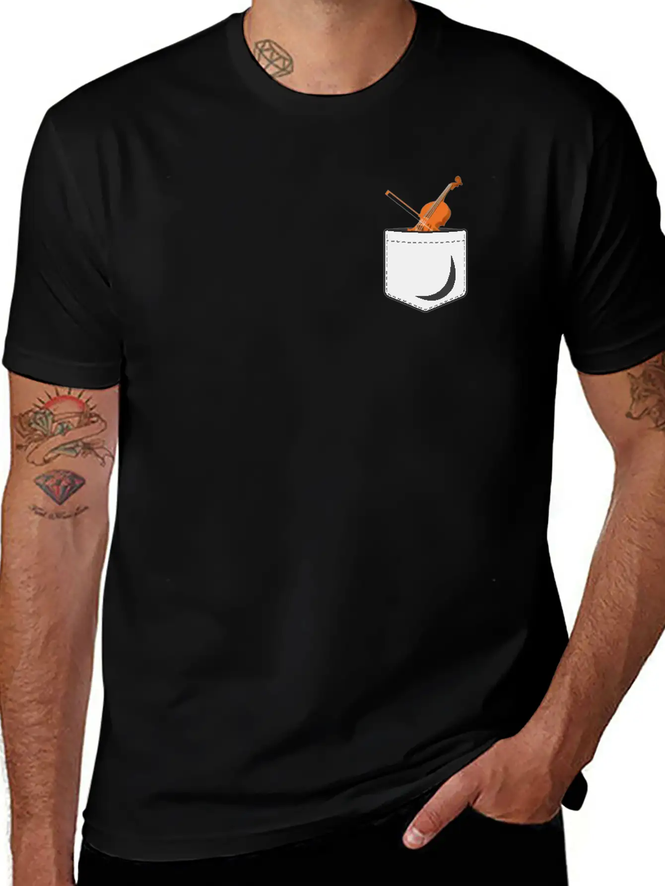 Violin Violinist Pocket Stylish Everyday T-Shirt – Unisex Basic Cotton Tee