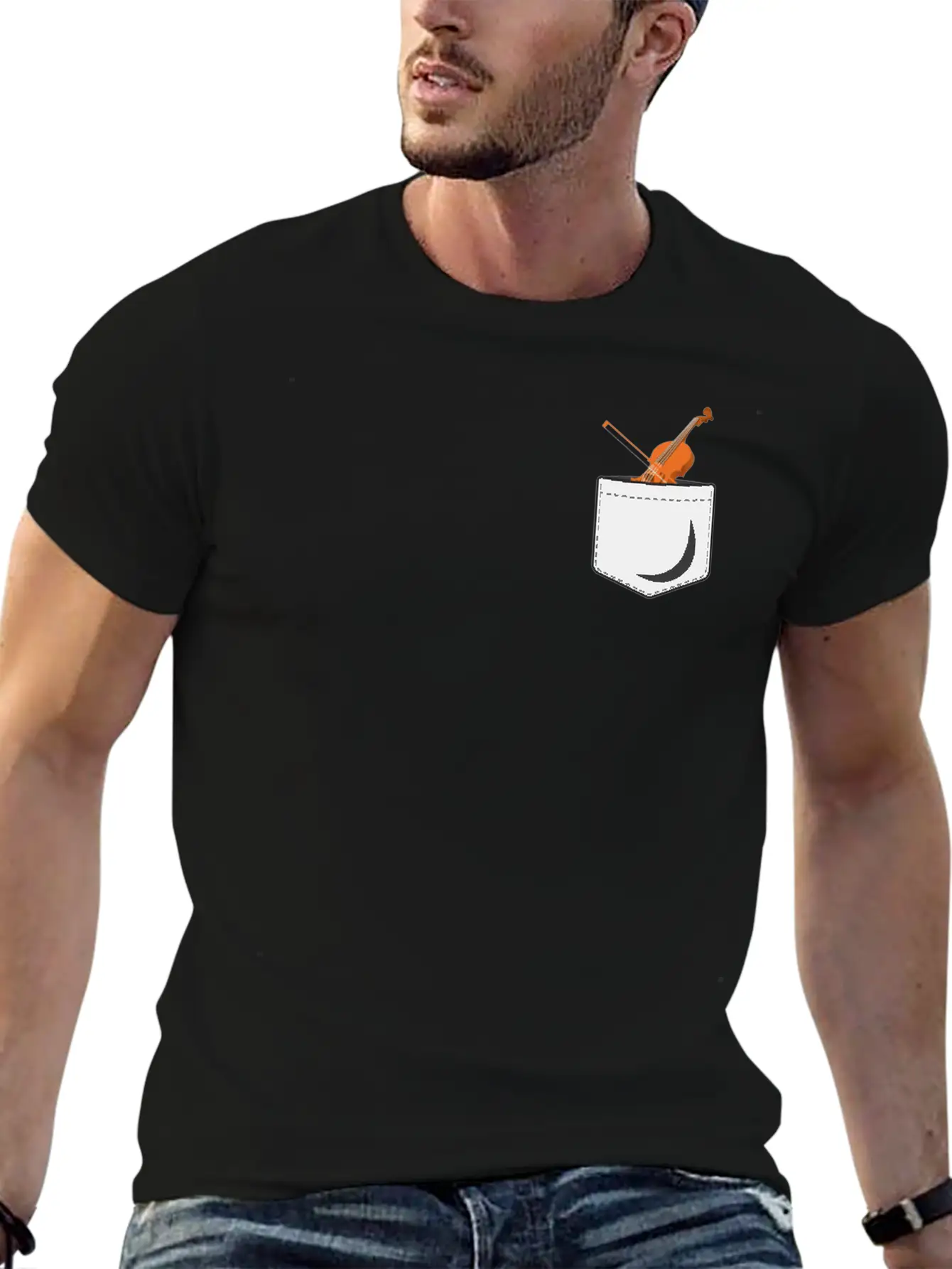 Violin Violinist Pocket Stylish Everyday T-Shirt – Unisex Basic Cotton Tee