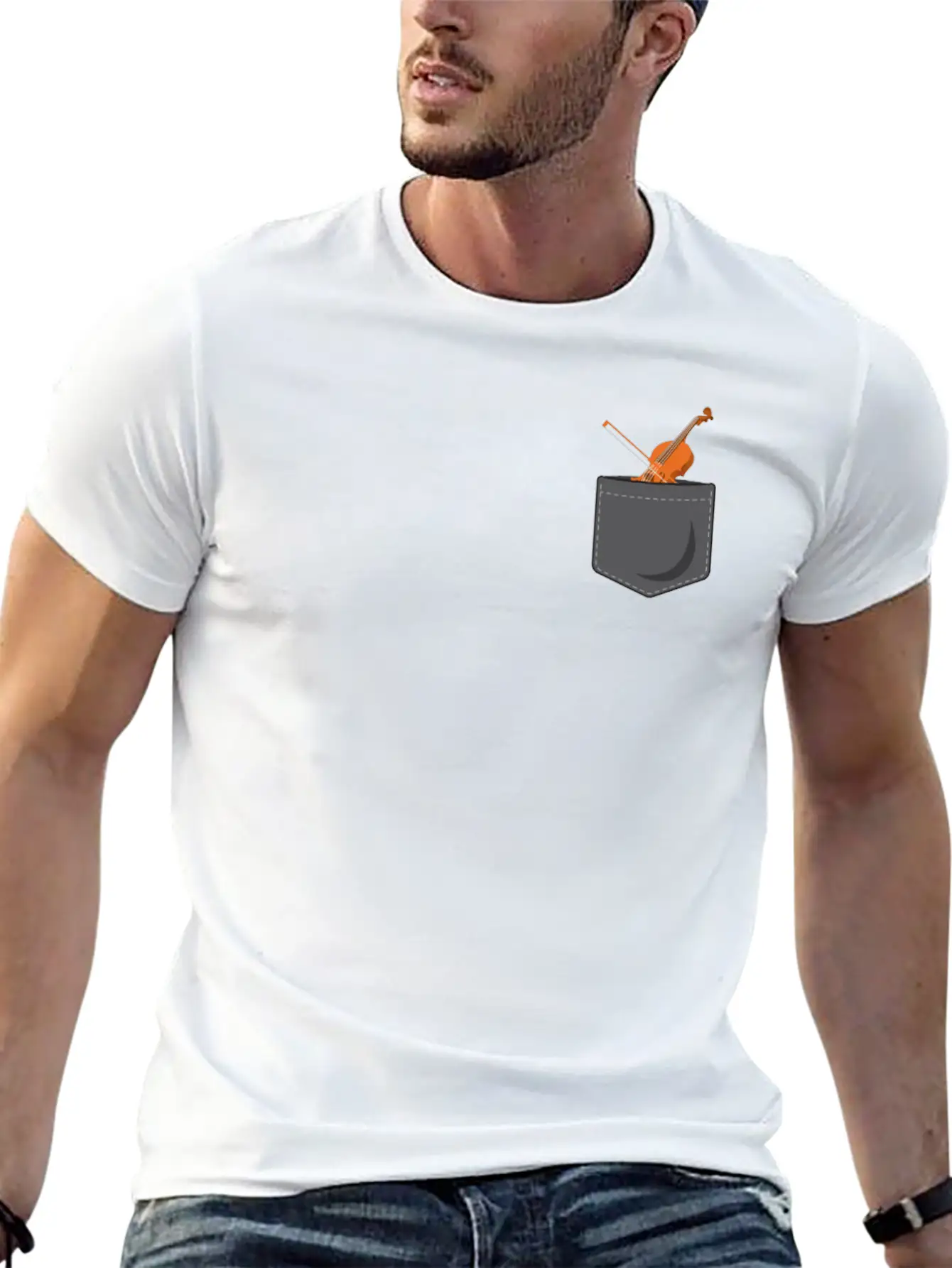 Violin Violinist Pocket Stylish Everyday T-Shirt – Unisex Basic Cotton Tee
