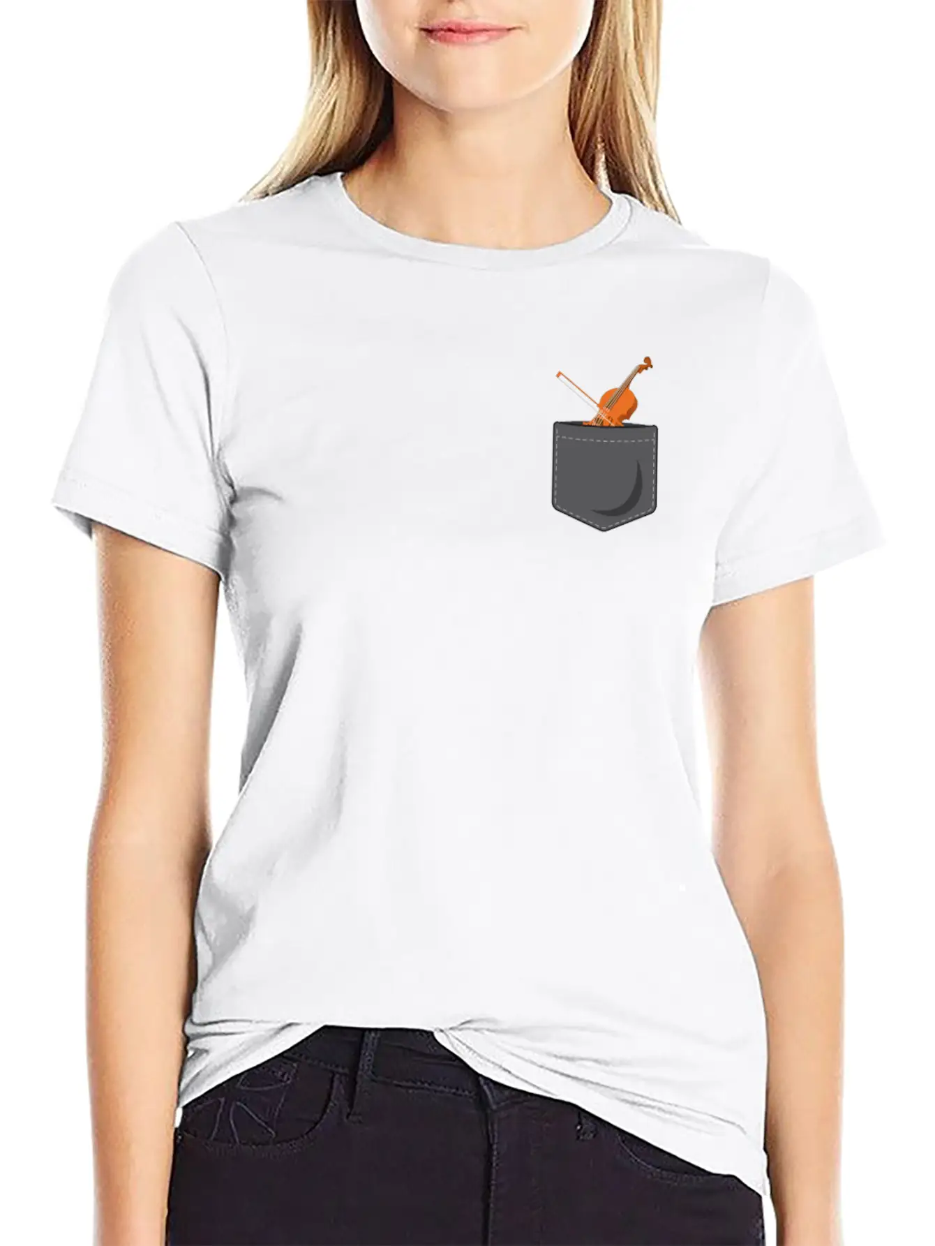 Violin Violinist Pocket Stylish Everyday T-Shirt – Unisex Basic Cotton Tee