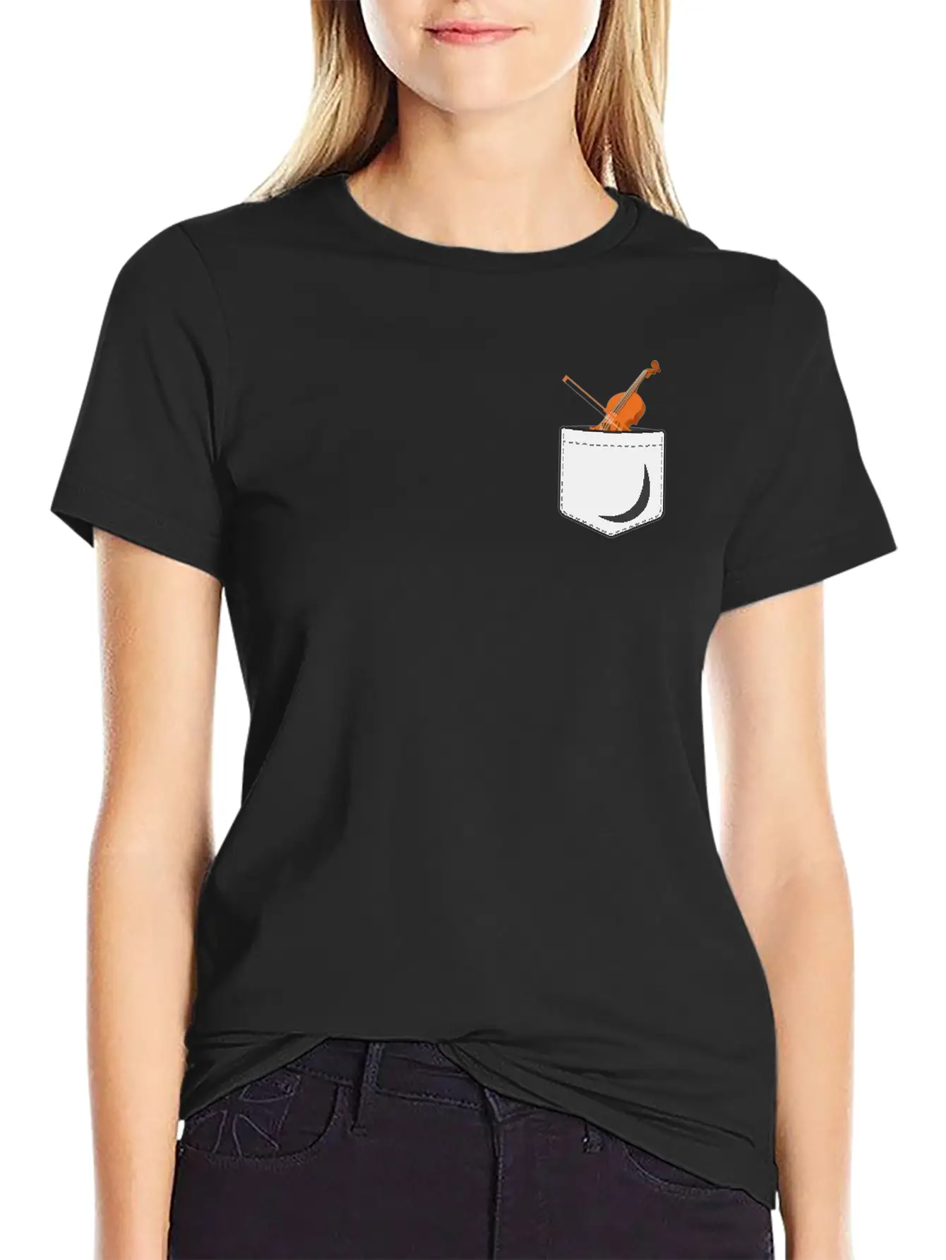 Violin Violinist Pocket Stylish Everyday T-Shirt – Unisex Basic Cotton Tee
