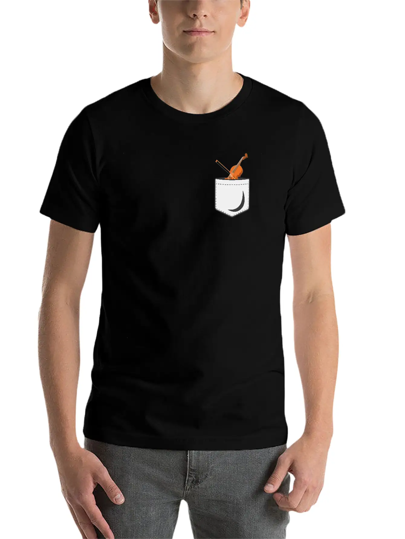 Violin Violinist Pocket Stylish Everyday T-Shirt – Unisex Basic Cotton Tee