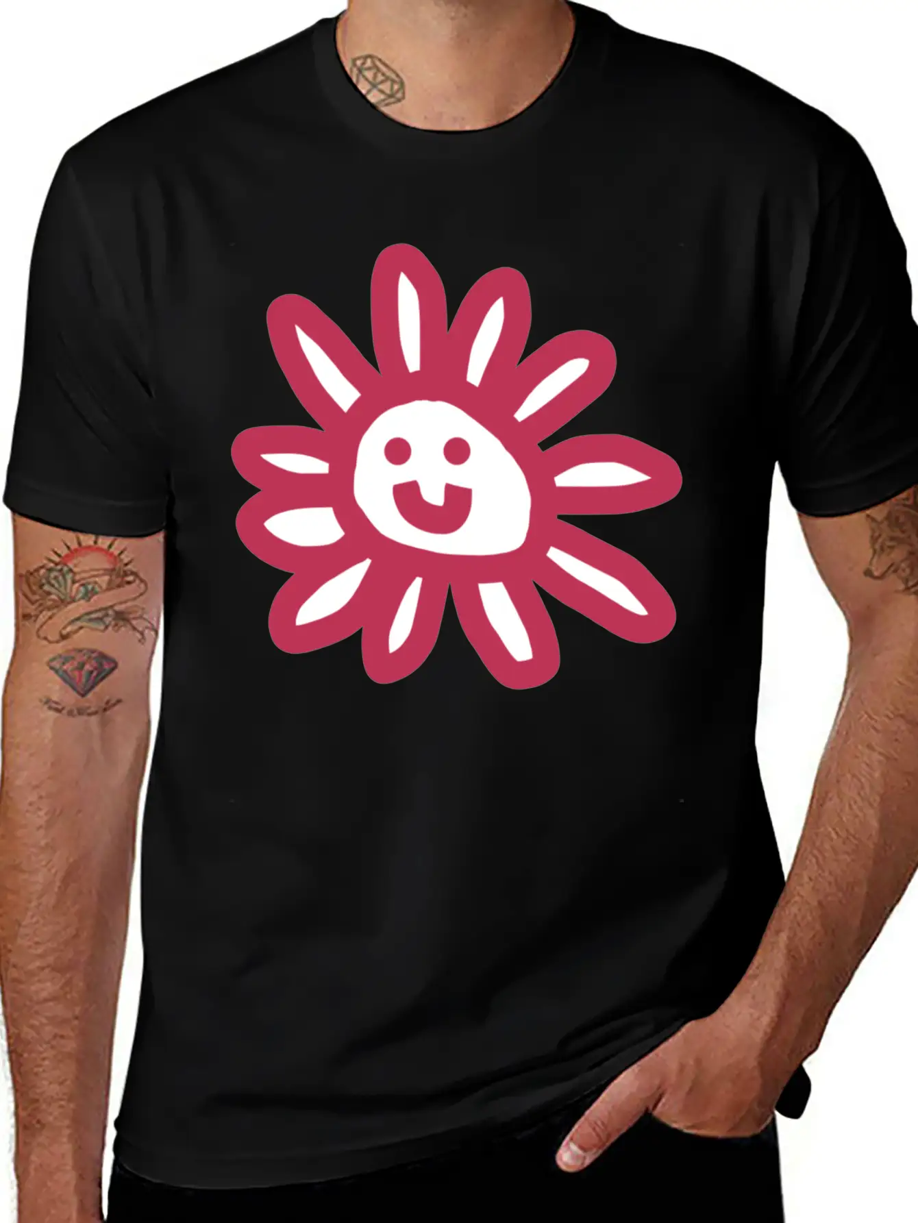 Viva Magenta Daisy Flower Face Graphic Basic Graphic T-Shirt – Daily Comfort In Soft Cotton