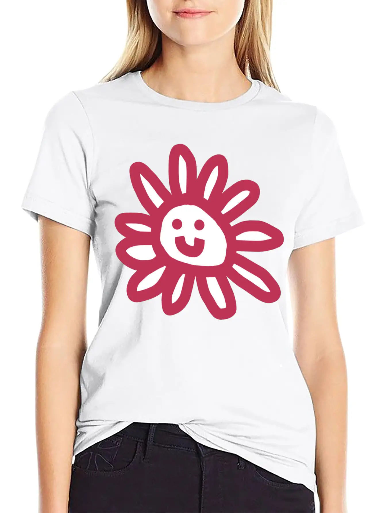 Viva Magenta Daisy Flower Face Graphic Basic Graphic T-Shirt – Daily Comfort In Soft Cotton