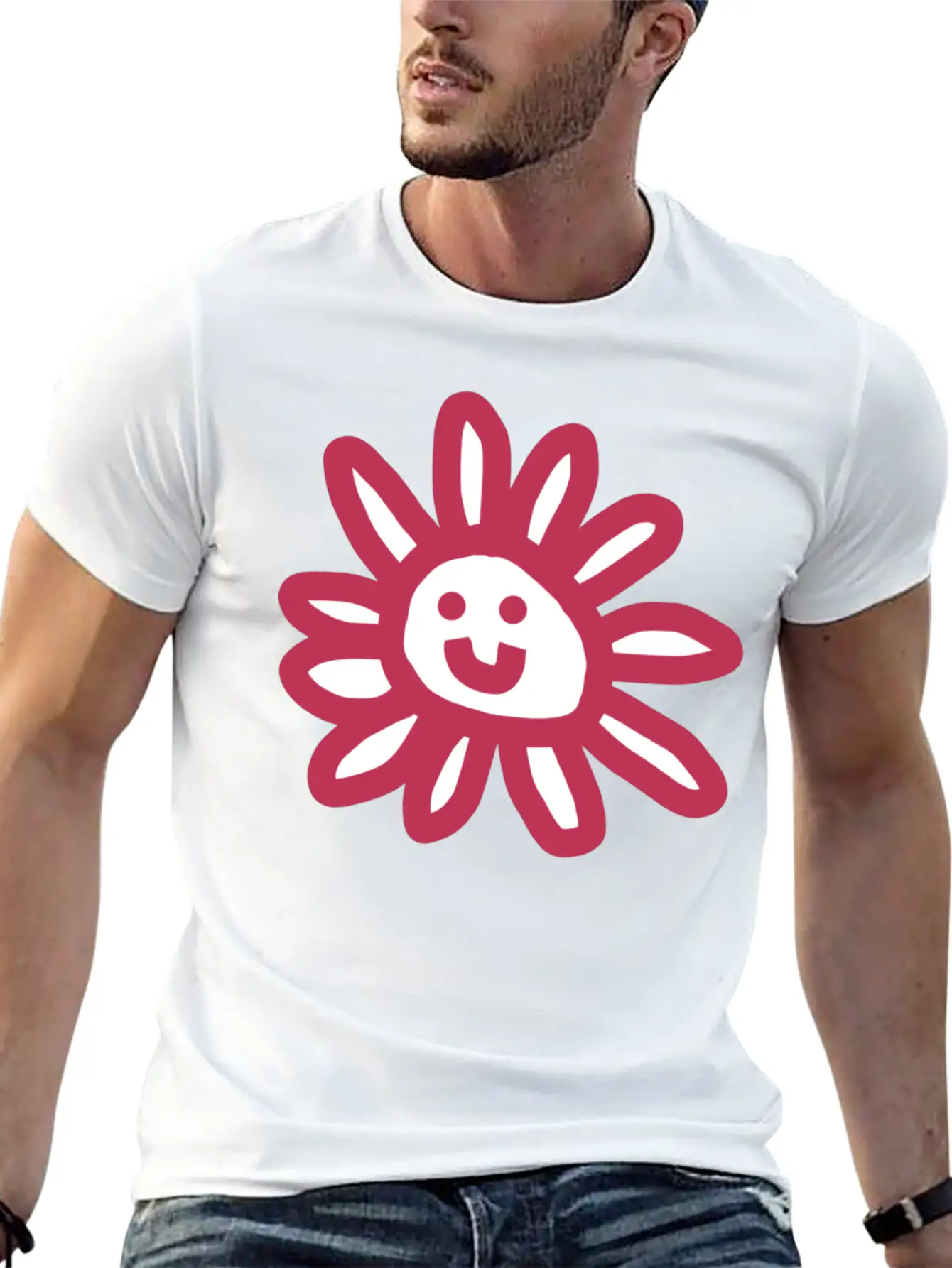 Viva Magenta Daisy Flower Face Graphic Basic Graphic T-Shirt – Daily Comfort In Soft Cotton
