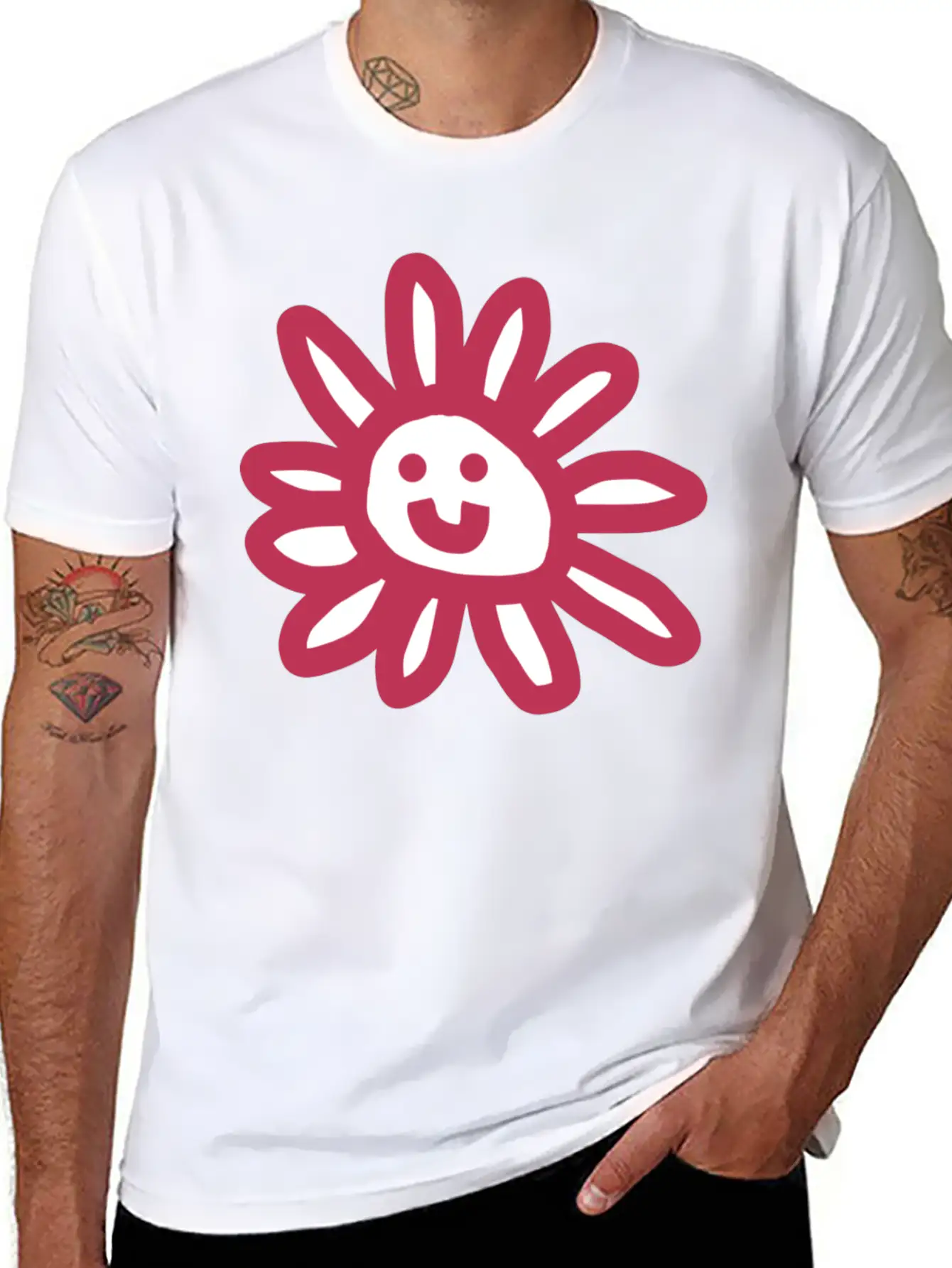 Viva Magenta Daisy Flower Face Graphic Basic Graphic T-Shirt – Daily Comfort In Soft Cotton