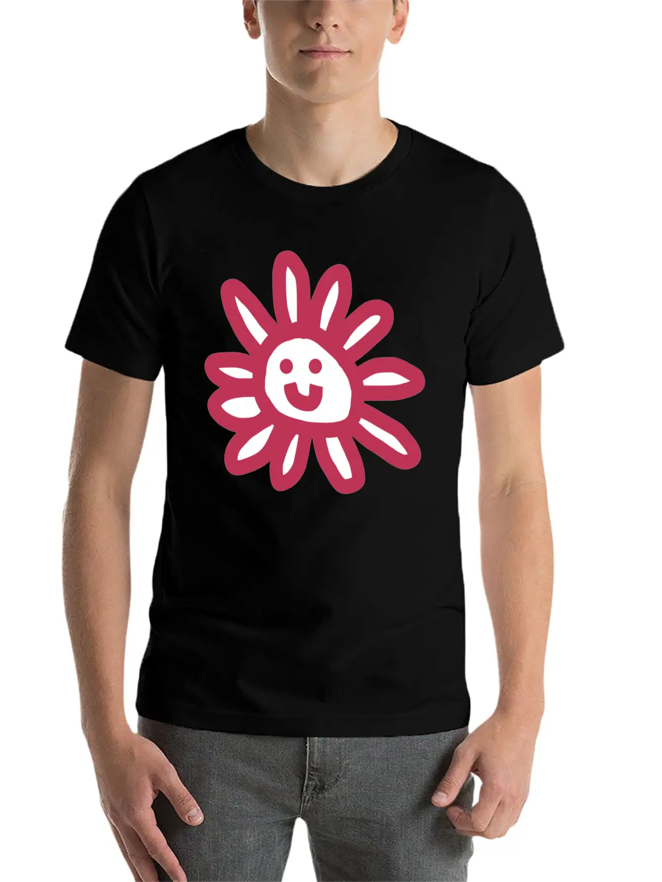 Viva Magenta Daisy Flower Face Graphic Basic Graphic T-Shirt – Daily Comfort In Soft Cotton