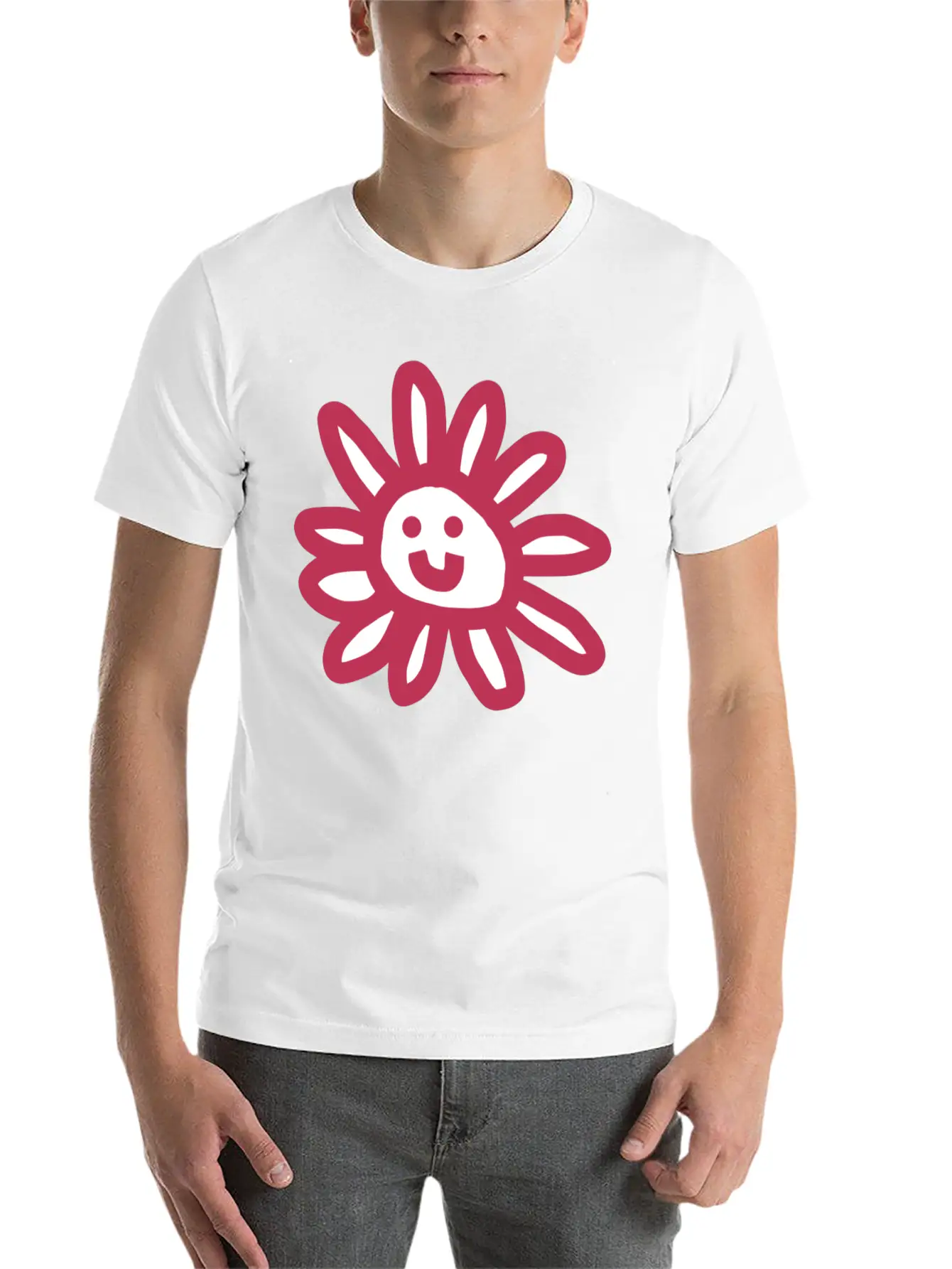 Viva Magenta Daisy Flower Face Graphic Basic Graphic T-Shirt – Daily Comfort In Soft Cotton