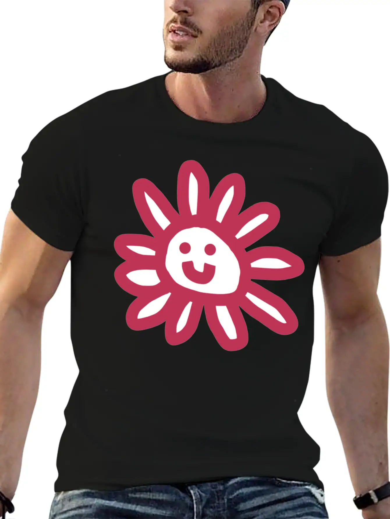 Viva Magenta Daisy Flower Face Graphic Basic Graphic T-Shirt – Daily Comfort In Soft Cotton