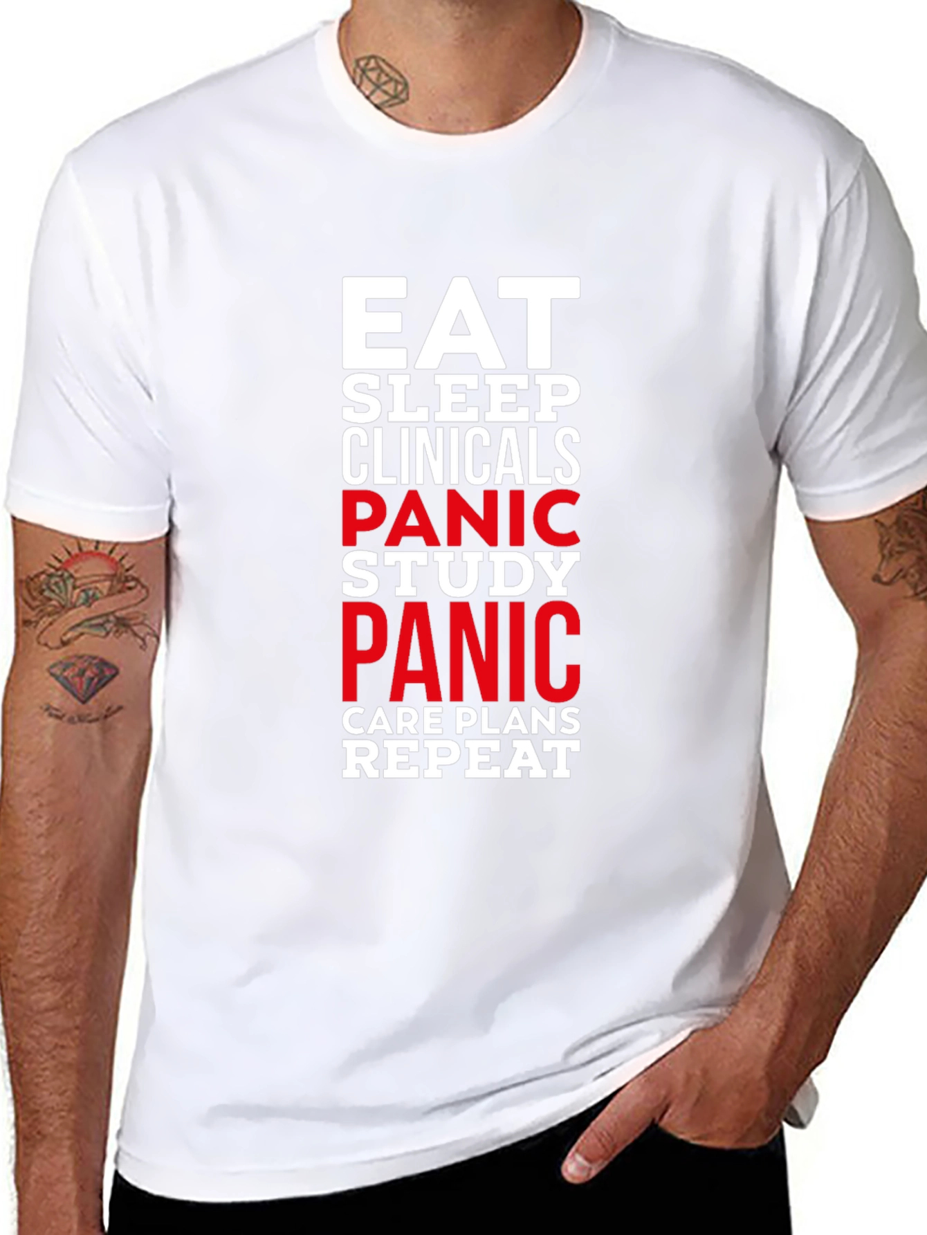 Eat Sleep Clinicals Panic Study Repeat Black T-Shirt