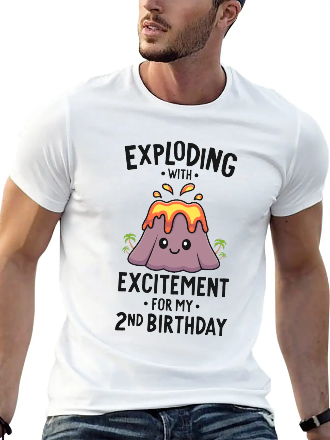 Volcano Birthday Party 2nd Birthday 2 Years Old Timeless Short Sleeve Tee – Comfy And Minimalist Design